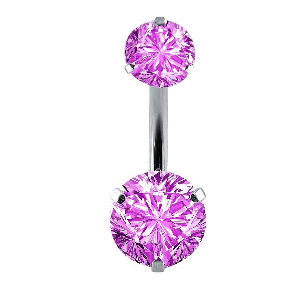 Gadgetsden 316 L Silver Pink Cubic ZirconS Surgical Steel Double Round Threaded Belly Button Ring Barbells For Women