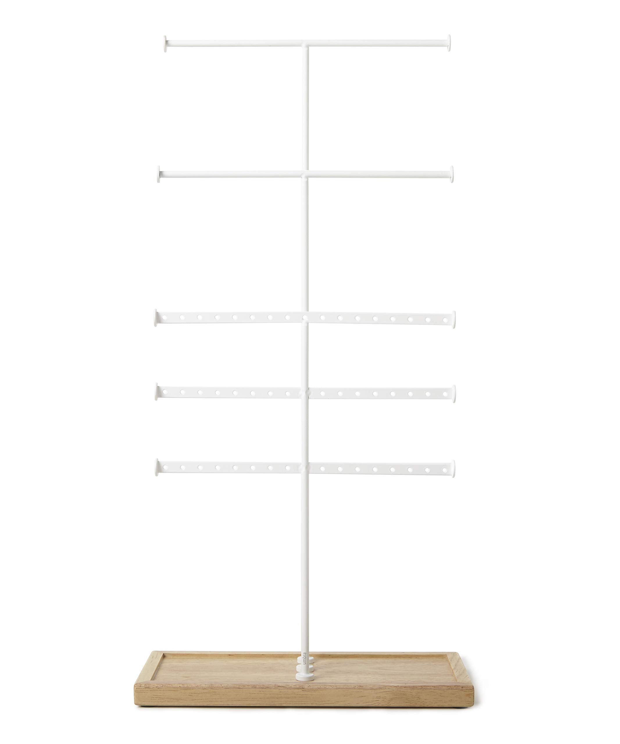 Umbra Trigem Tiered Tabletop Jewelry Organizer Freestanding Hanging Necklace, Earring and Bracelet Display, 5, White Natural