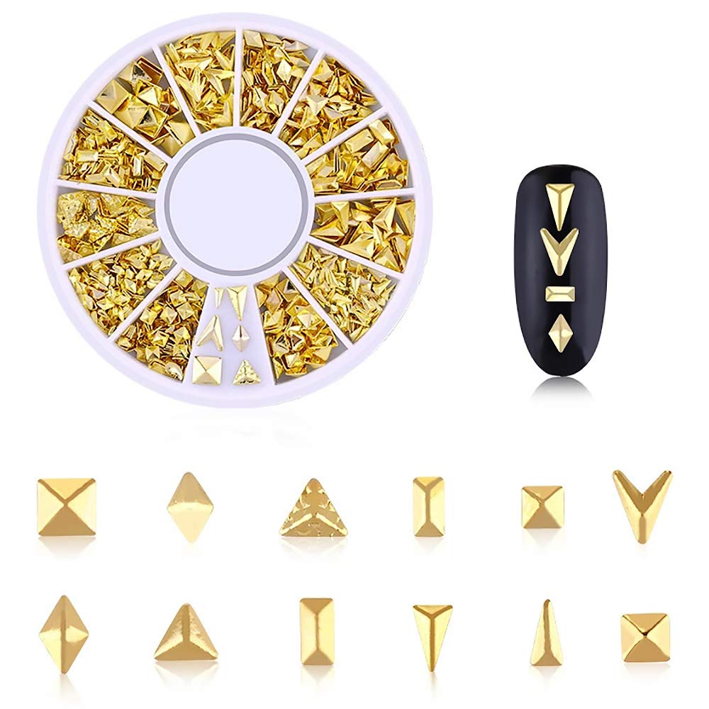 Wokoto 6 Boxes Gold Hollow Nail Metal Studs Modern Cross Geometry Nail Art Charm 3D Nail Jewelry Decoration With 1Pc Tweezers An