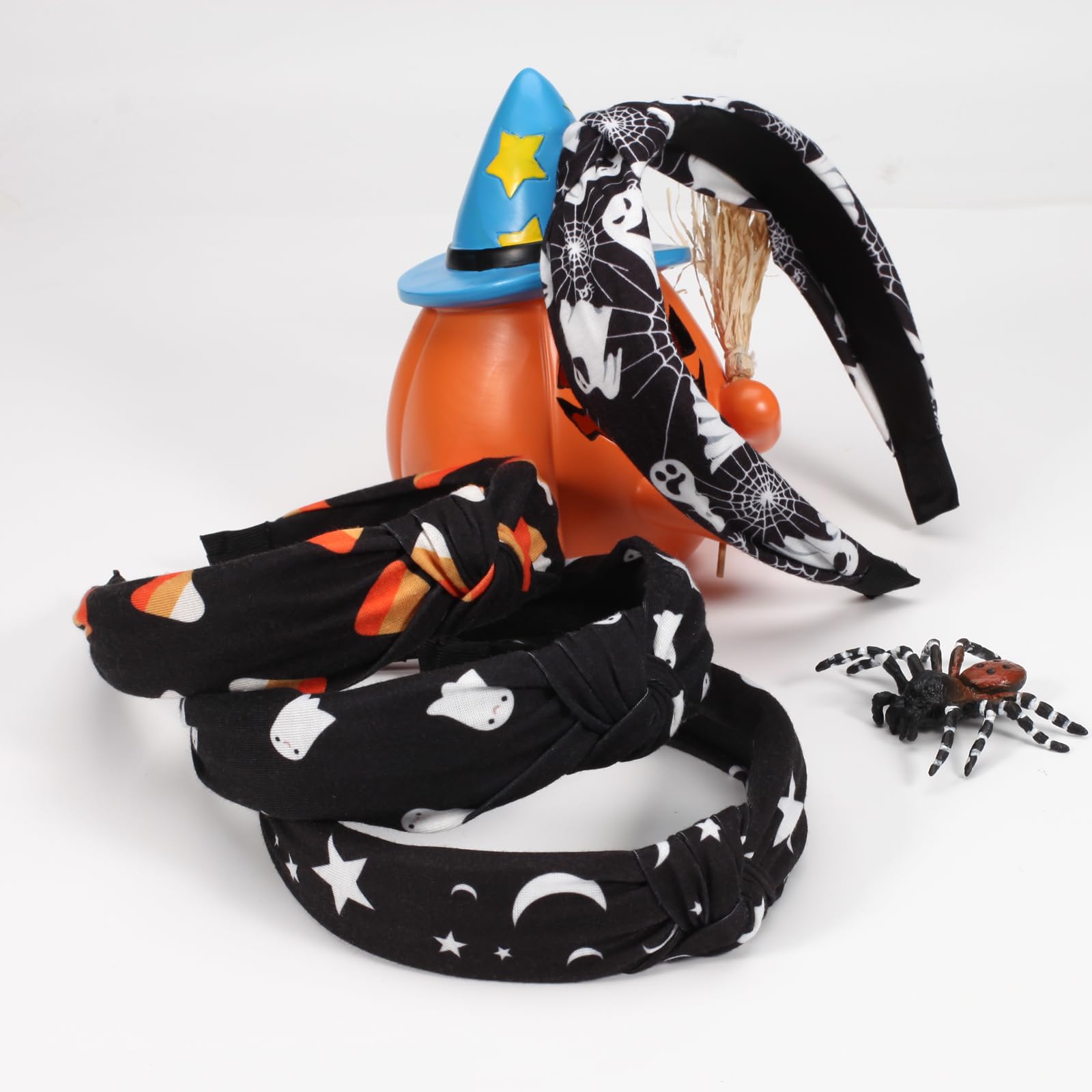 Ardorchid Halloween Headbands For Women Girls Ghost Skeleton Pumpkin Spider Web Black Star Moon Hairbands (4Pcs Halloween Headba