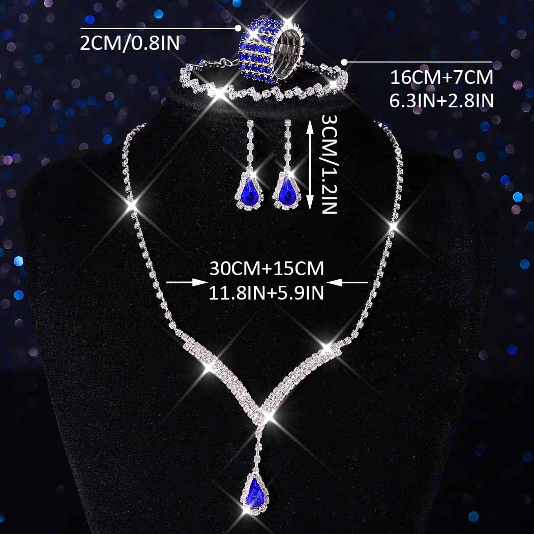 Unicra Bridal Wedding Jewelry Set Silver Rhinestone Necklace Earrings Bracelet Ring Sets Formal Costume Jewelry for Women and Br