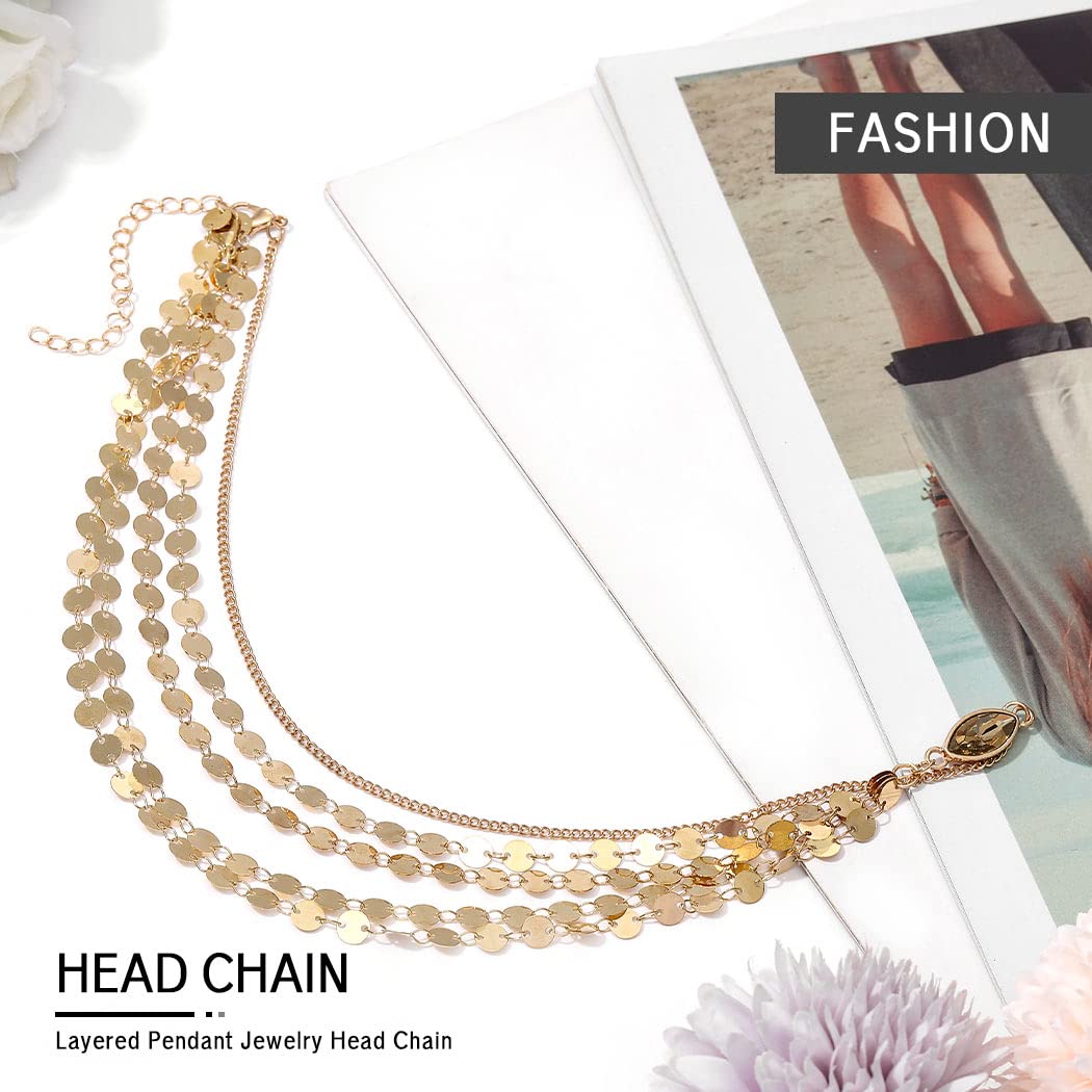 Aukmla Boho Sequins Head Chain Festival Wedding Headpiece Hair Chain Spring Summer Christmas Fashion Headband Hair Jewelry For W
