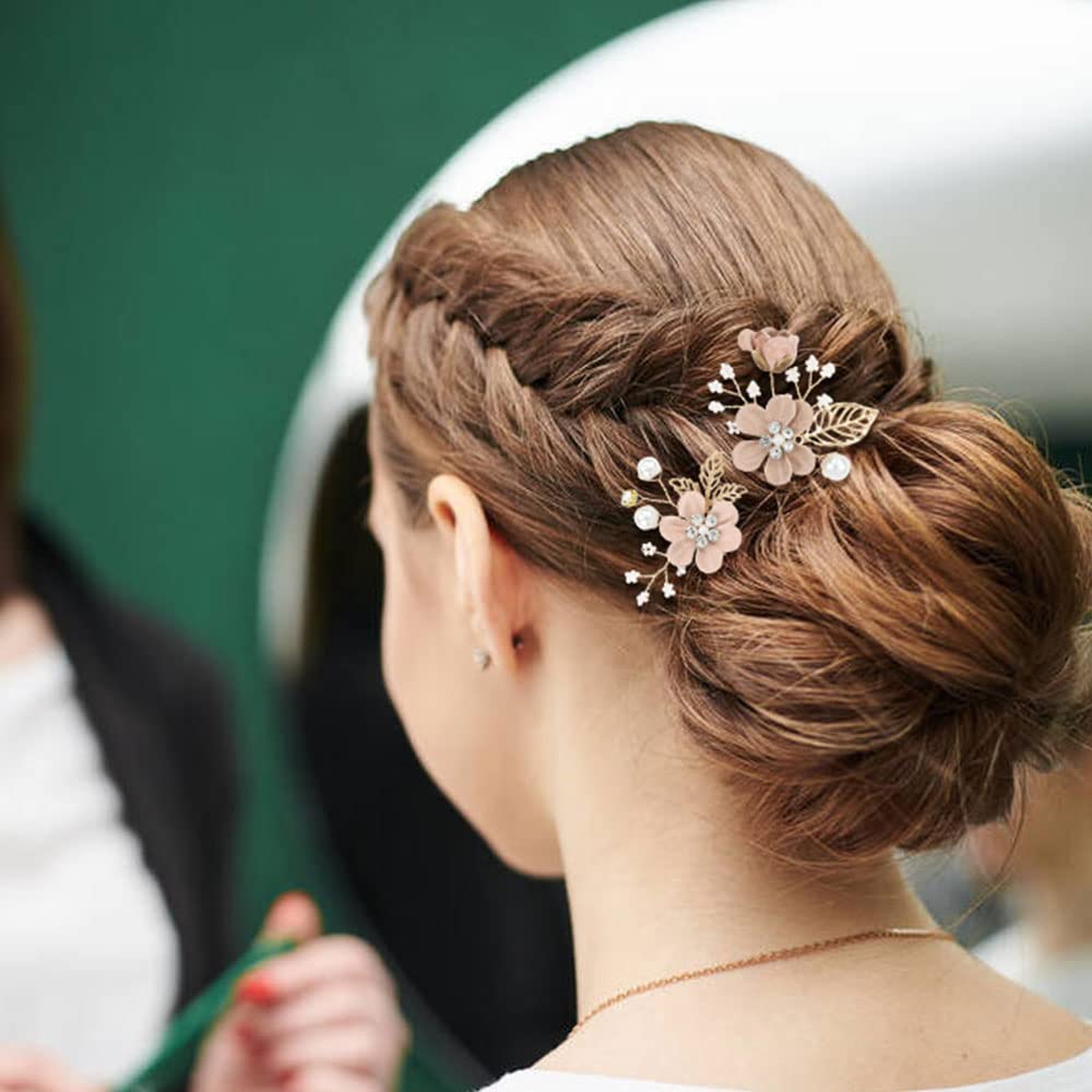 Insowni 20 Pack White Dusty Pink Blue Flower Bridal Wedding Hair Side Combs+Flower Hair Pins+Twist Spiral Pearl Hair Pins Floral