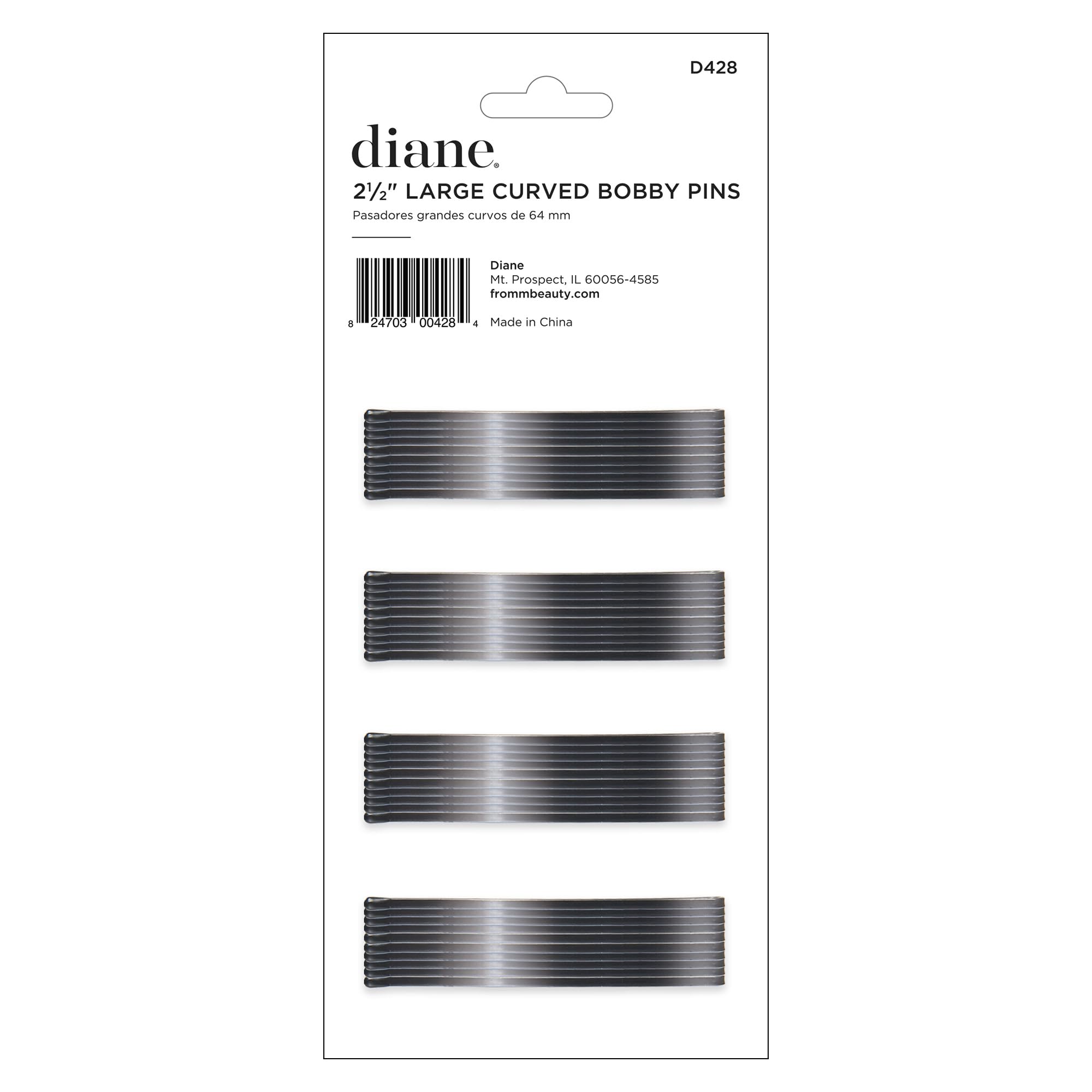 Diane Hair Bobby Pins For Women  Large 2.5 - Black, Curved Flat Design With Ball Tips, D428 - 40 Count (Pack Of 1)