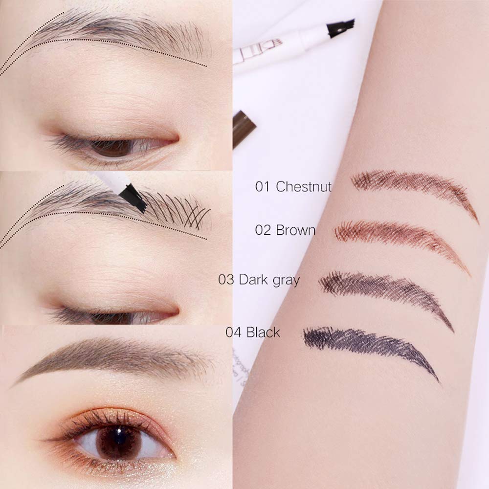 Eyebrow Pen,Moonkong 4 Point Eyebrow Pencil Waterproof Eye Brown Makeup,Eyebrow Kits With 3 Eyebrow Stencils,1 Brow Razor(1# Dar