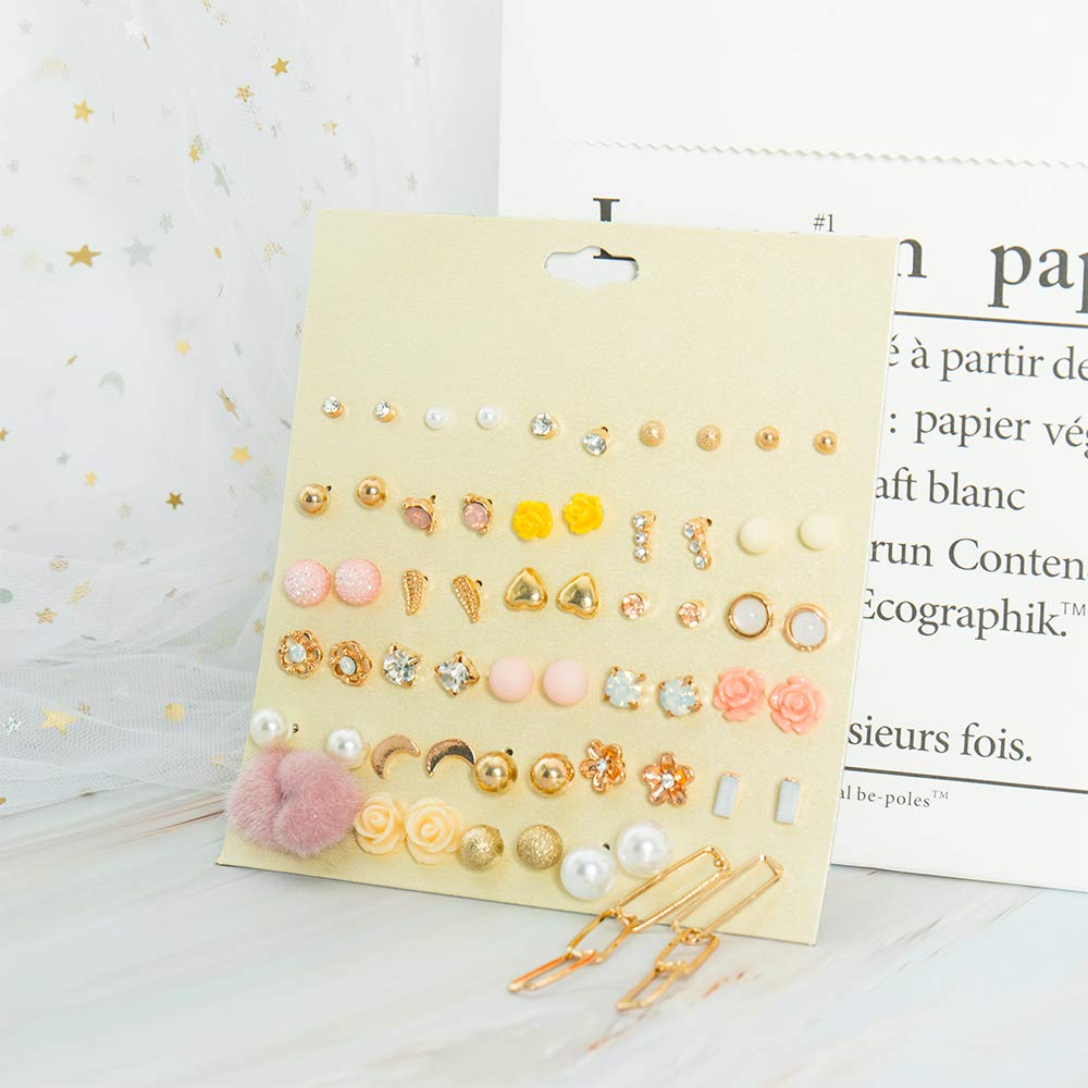 NEWITIN 60 Pairs Multicolor Jewelry Set for Women Fashion Costume Jewels Multicolor Plated Earrings Studs Earrings Colorful CZ J