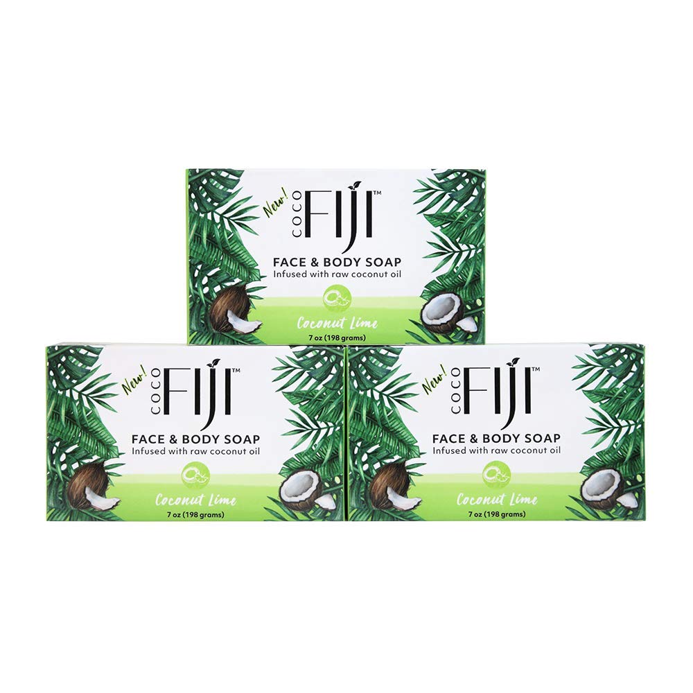 Coco Fiji Soap Bar for Face and Body Infused With Organic Coconut Oil, Coconut Lime, Essential Oil, Natural Soap for Moisturizin