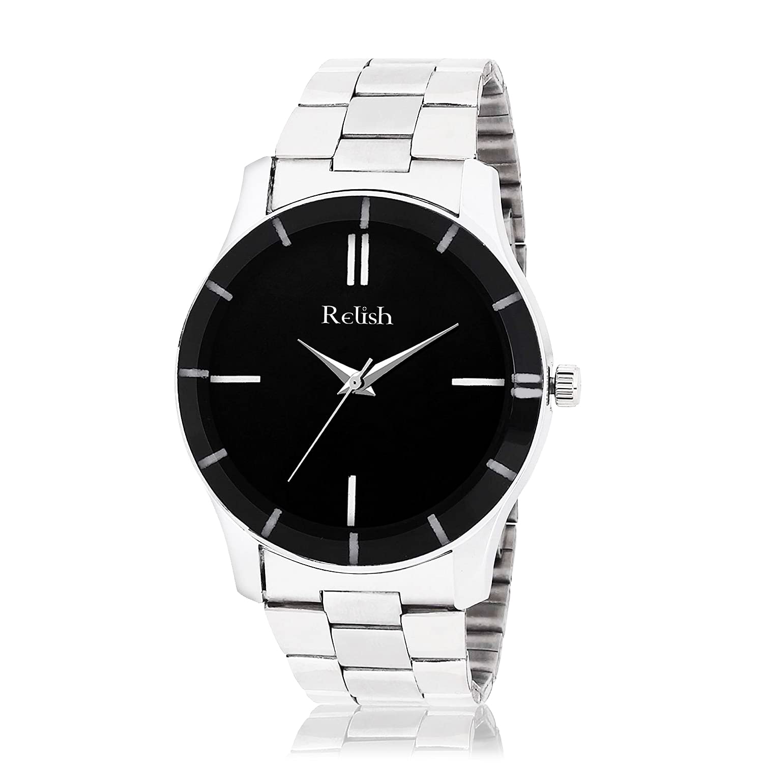 Relish Analogue Watch For MenS & Boys | Black Dial | Silver Stainless Steel Strap | ReBb8083