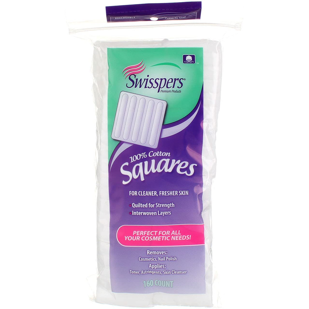 Swisspers Multi Care Cotton Squares w/ Spunlace for Cleaner Fresher Skin 160 ea