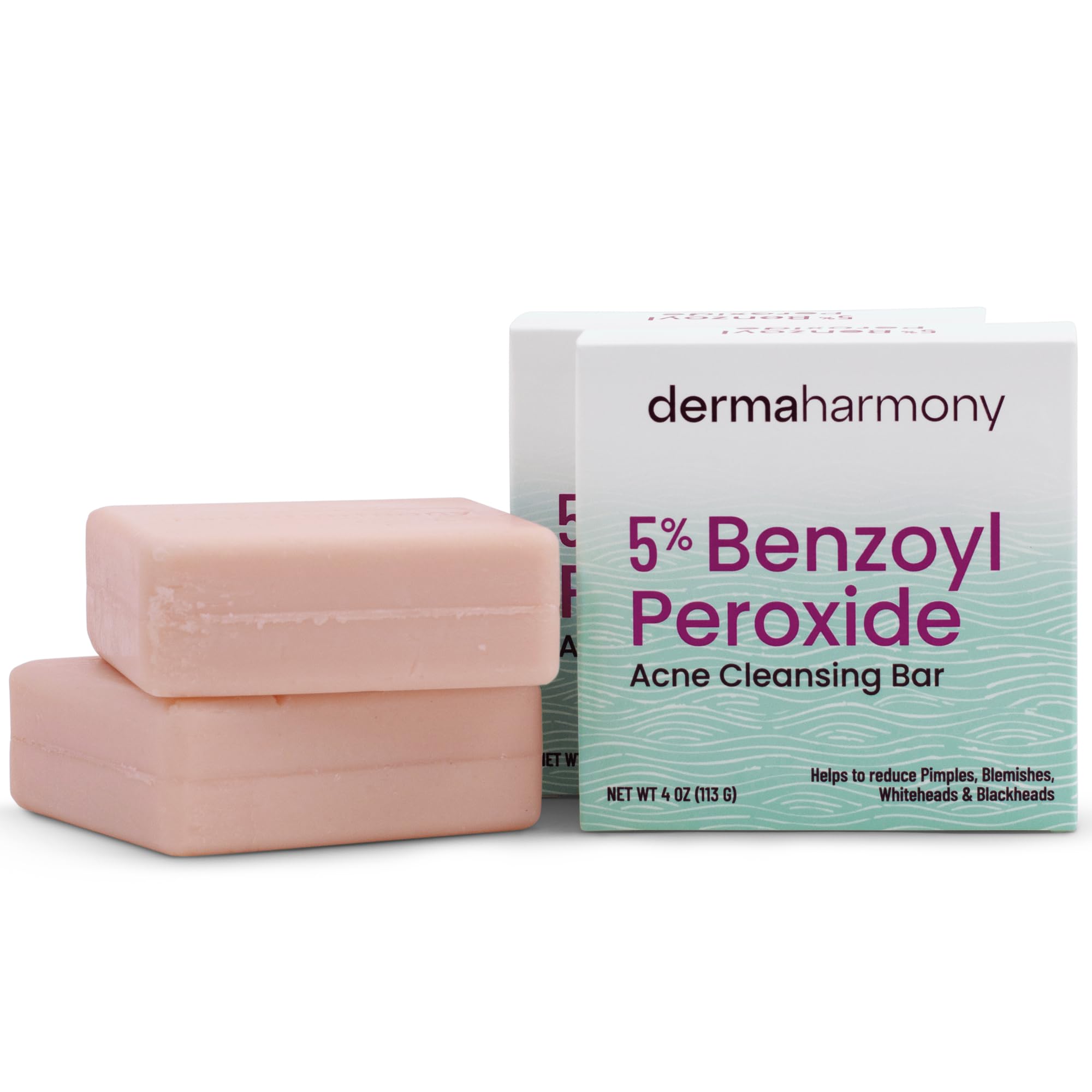 DermaHarmony Unscented 5% Benzoyl Peroxide Cleansing Bar, 4 oz, Two Bars