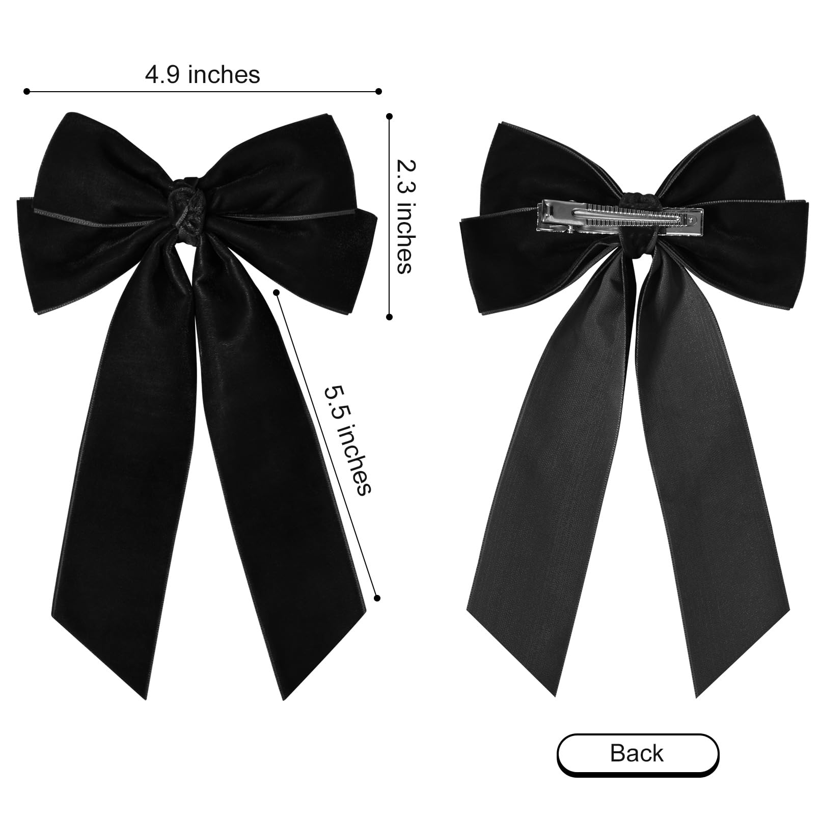 2Pcs Velvet Hair Bows Hair Ribbon Clips Black Beige Big Fall Alligator Clips Hair Accessories For Women Girls Toddlers Kids Baby
