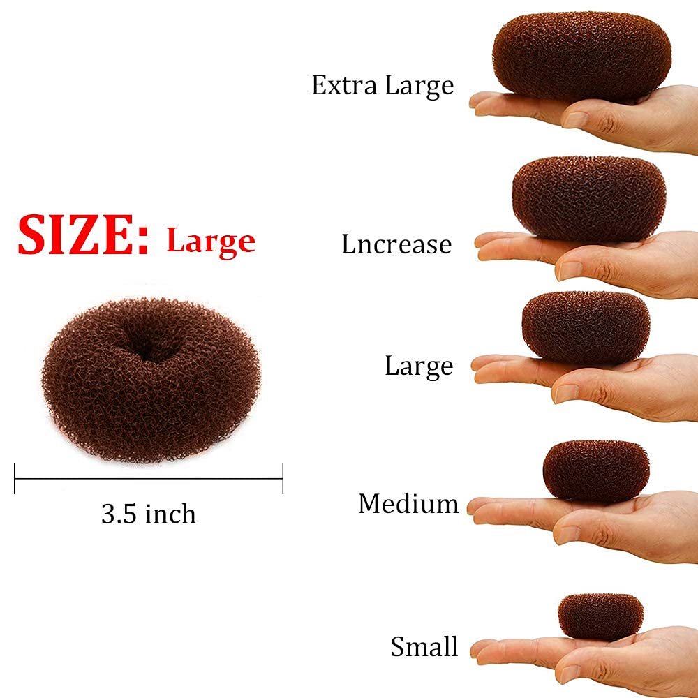 Kitjans Hair Donut Bun Maker, 2Pcs Large 3.5 Inch Ring Style Bun For Thick, Long Hair (Brown)