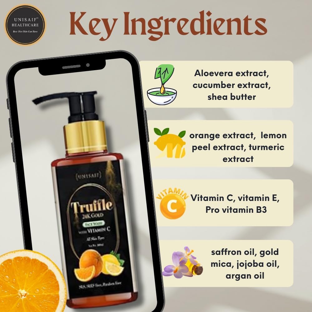 Unisaif Truffle Vitamin C Face Wash - Deep Cleansing Hydrating and Exfoliating Face Wash Revitalize and Brighten Your Skin with