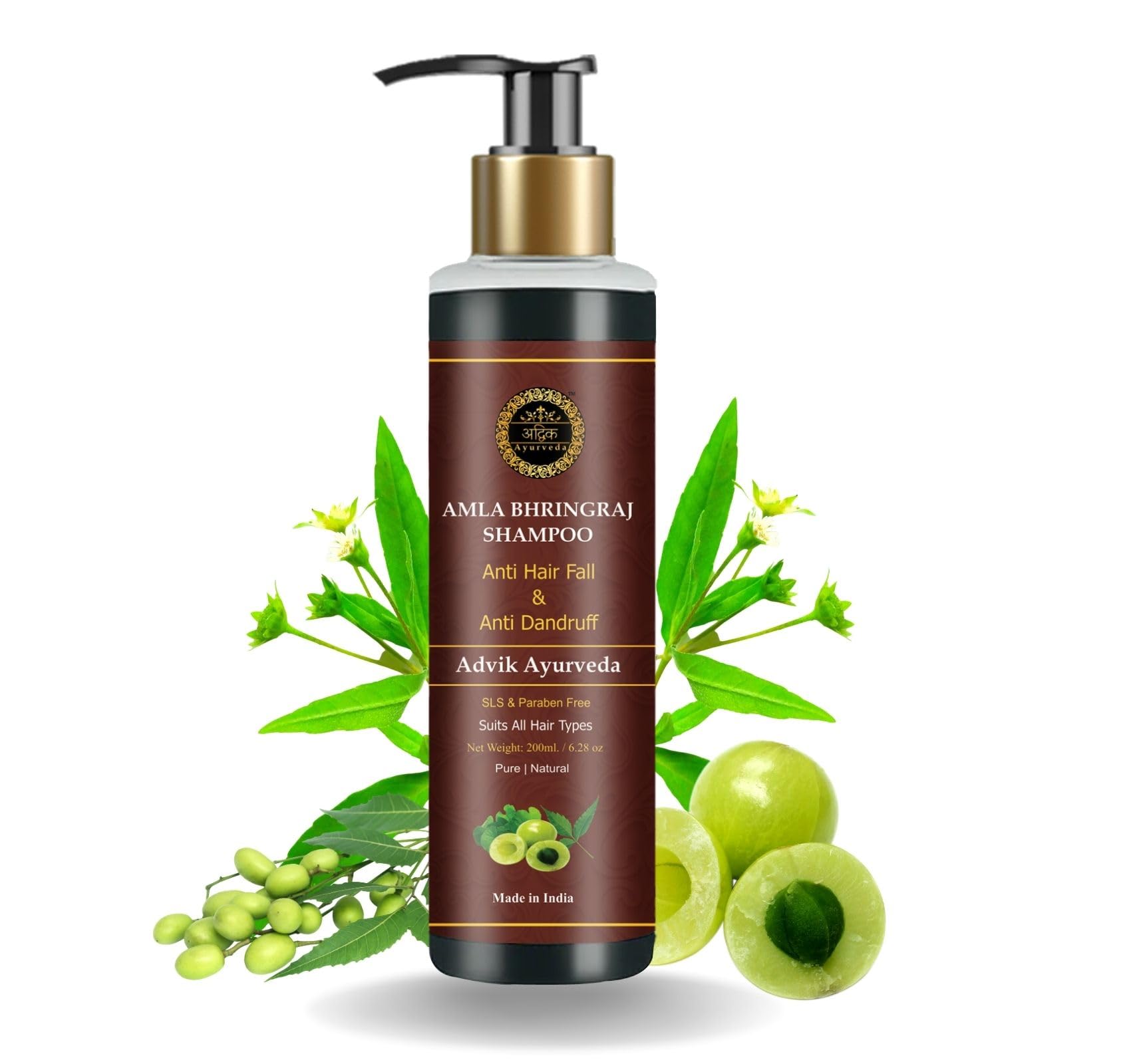 Advik Ayurveda Amla Bhringraj Shampoo For Hair Fall Control, 200Ml | Anti-Hairfall And Anti-Dandruff | | For Hair Growth And Dan