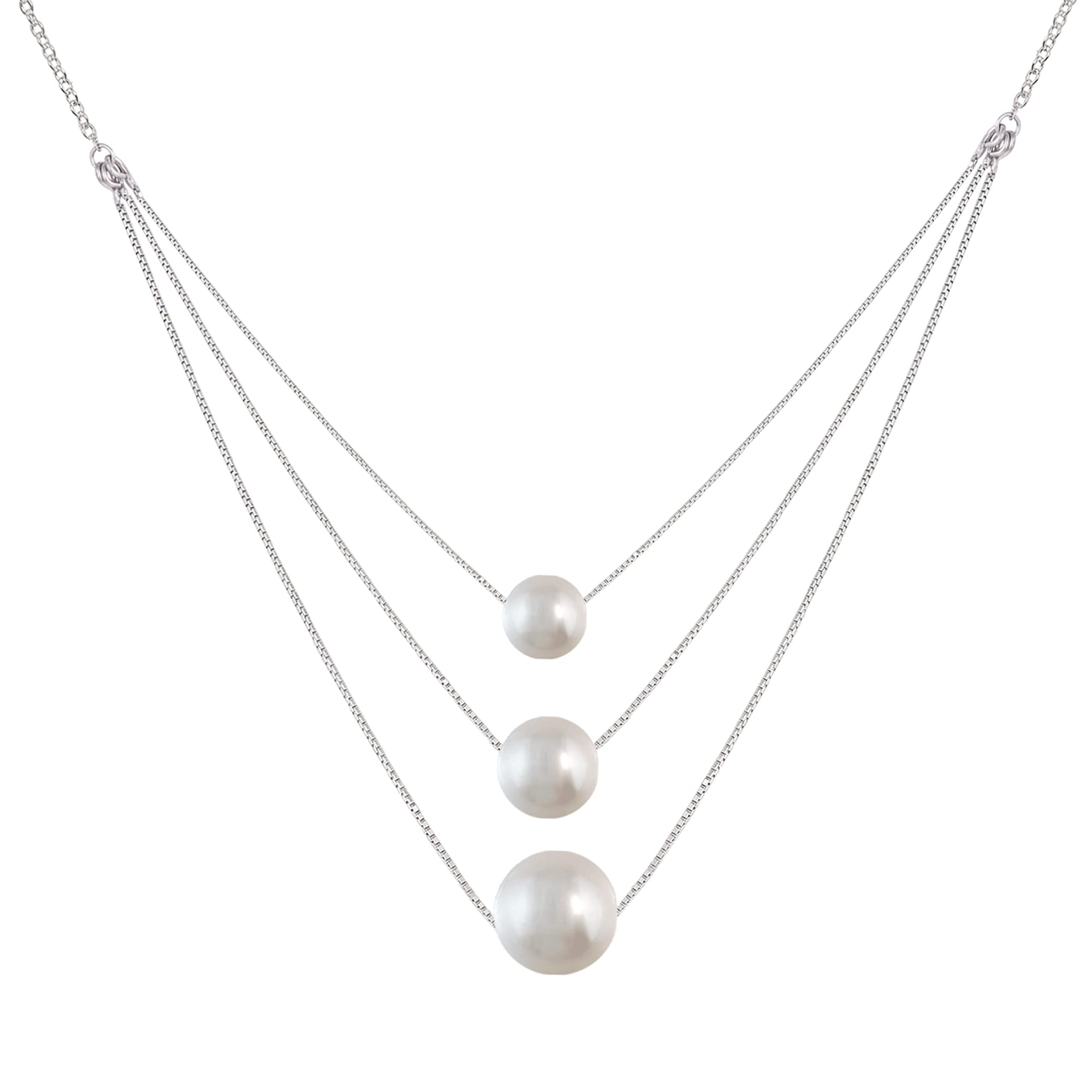 Giva 925 Silver Triple Layer Pearl Necklace With Link Chain |Gifts For Girlfriend, Gifts For Women & Girls| With Certificate Of 