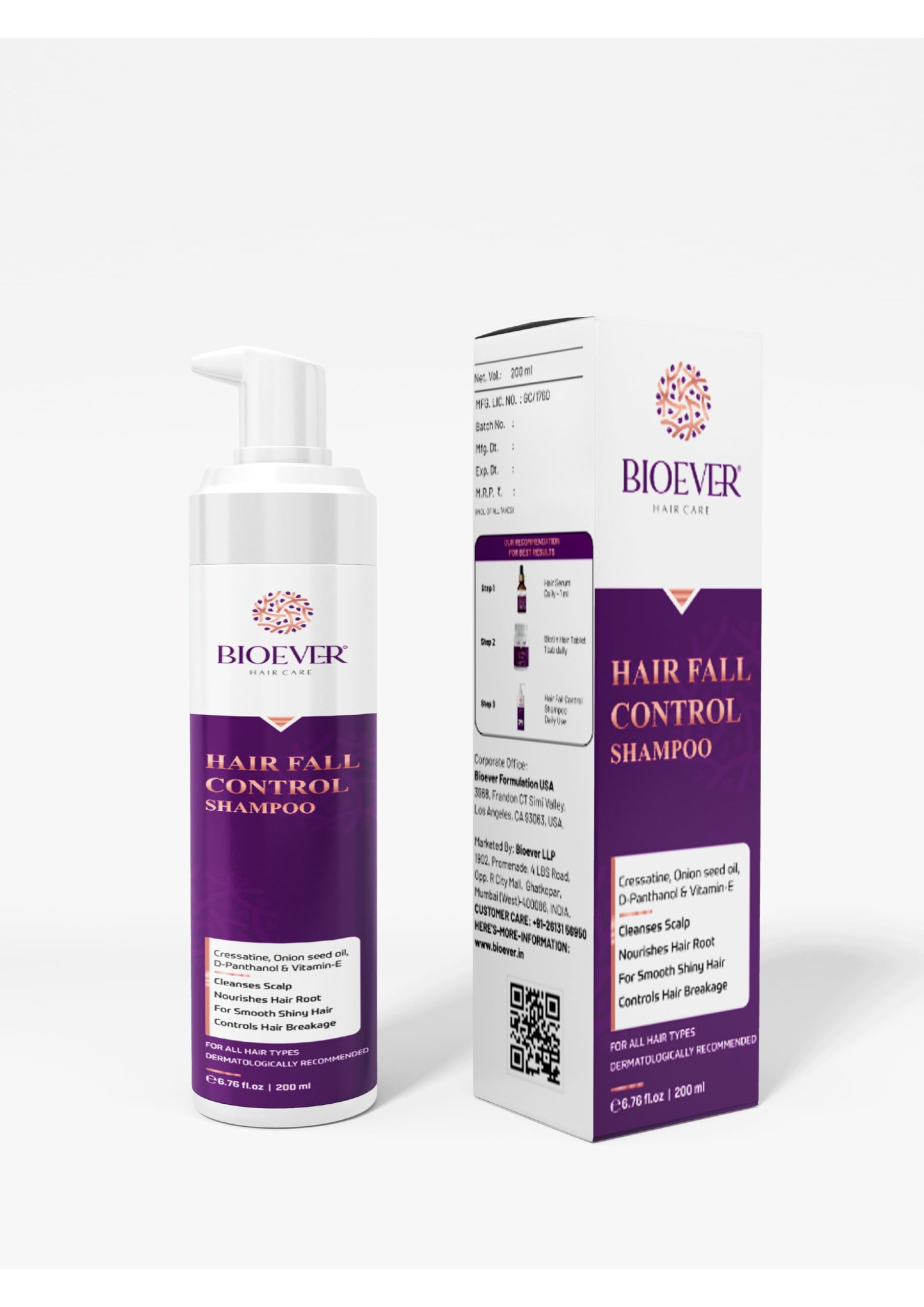 Bioever Onion Hair Fall Control Shampoo Contain Seed Oil With D Panthenol, Vitamin E | Cressatine For Hair Follicles Root |Reduc