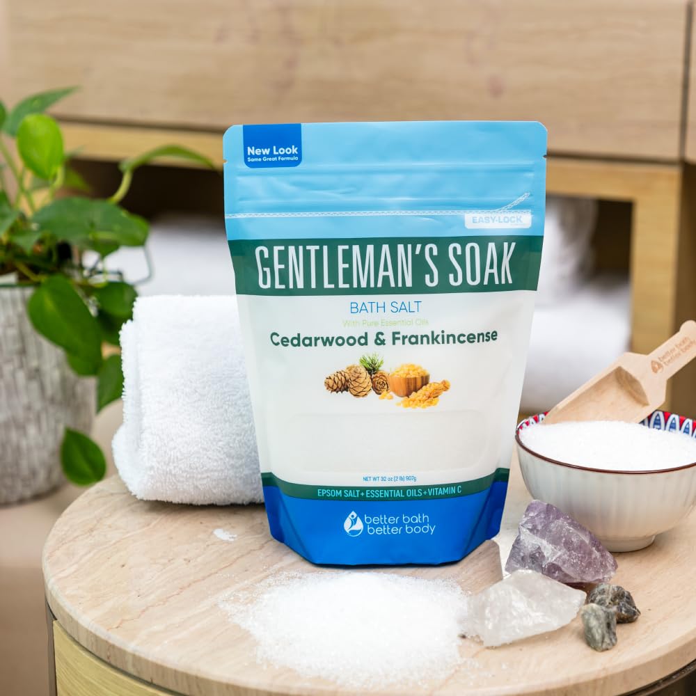 Gentlemans Bath Salt 32 Ounces Epsom Salt With Natural Cedarwood, Frankincense, Eucalyptus And Peppermint Essential Oils Plus Vi