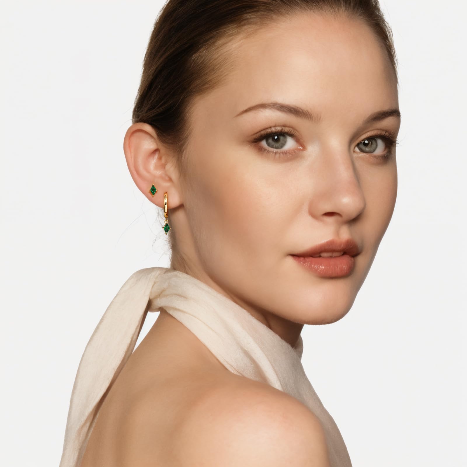 Angelady Gold Hoop Earrings Set for Women, Dainty 14K Gold Plated Green Huggies Earring, Hypoallergenic Dangle Cartilage Huggie