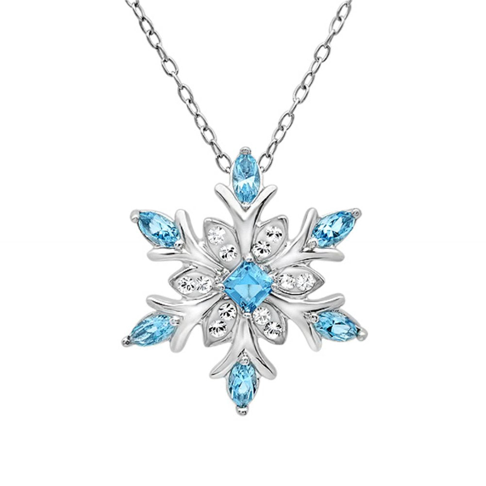 El Regalo Classy Snowflake Frozn Ocean Blue Necklace For Girls & Women | Frozn Snowflake Pendant Necklace