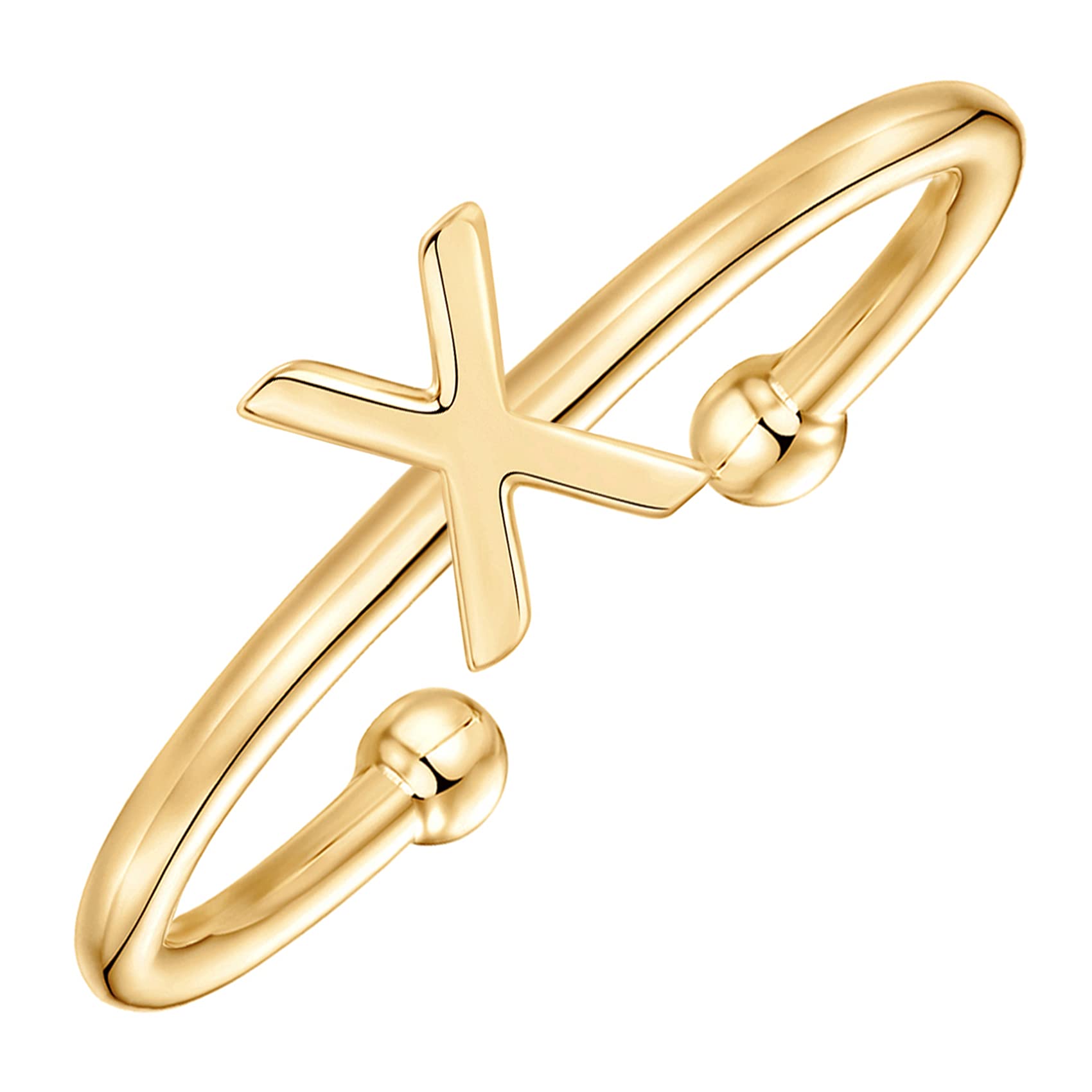 PAVOI 14K Yellow Gold Plated Initial Adjustable Ring - Womens X Initial Fashion Ring