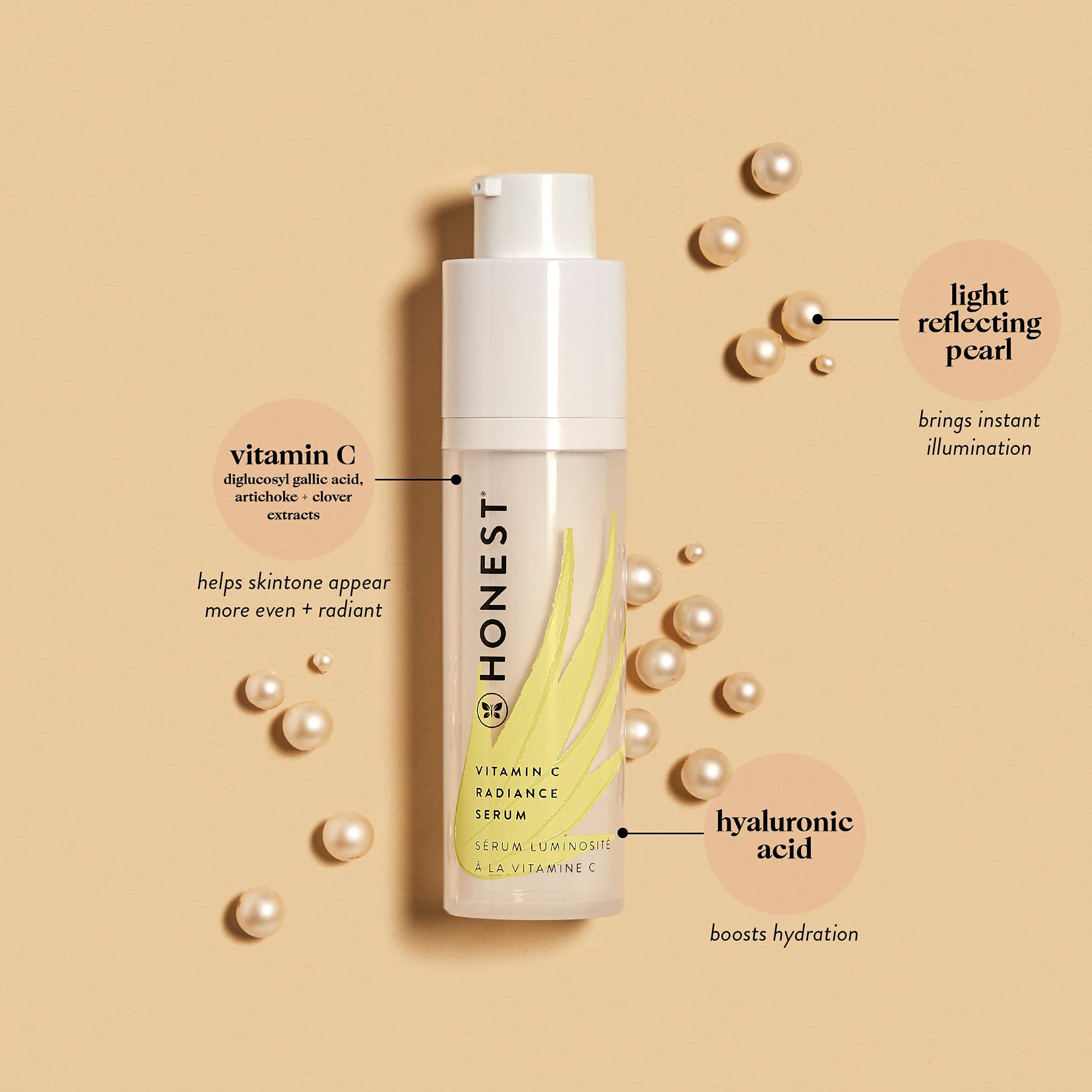 Honest Beauty Vitamin C Radiance Serum With Artichoke & Clover Extracts | Paraben Free, Dermatologist Tested, Cruelty Free | 1.0