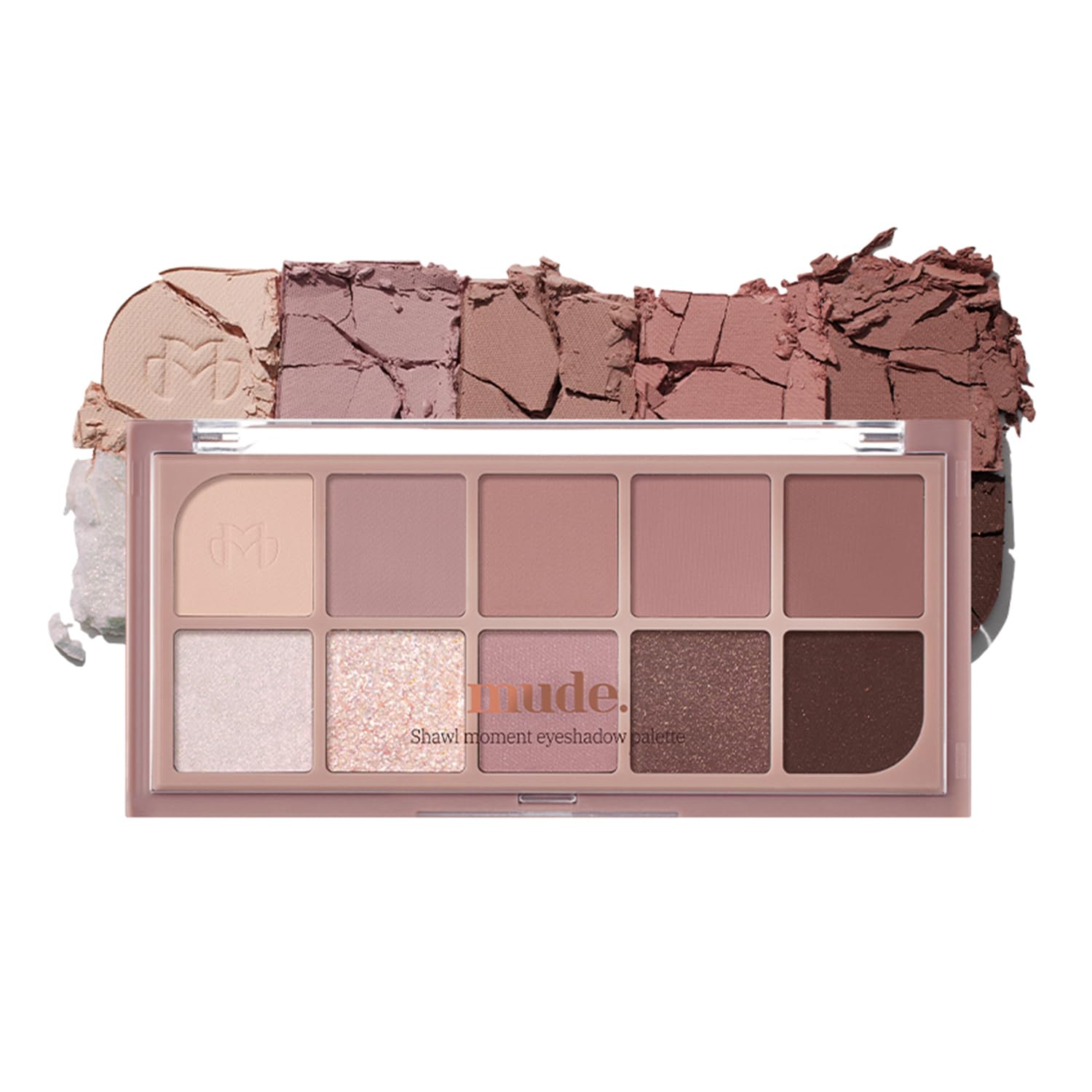 Mude Shawl Moment Eyeshadow Palette Matte Shimmering Glitter Layering 10 Shades Highly Pigmented Blendable Color With Soft Textu