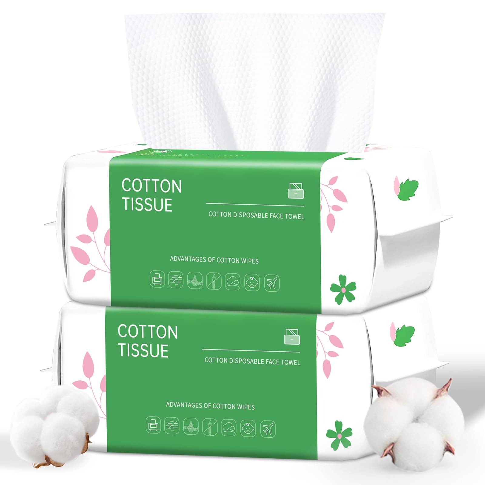 Disposable Face Towel, 200 Count Biodegradable Face Towels, for Washing Soft Cotton Dry Wipes Facial Cloths Towelettes for Washi