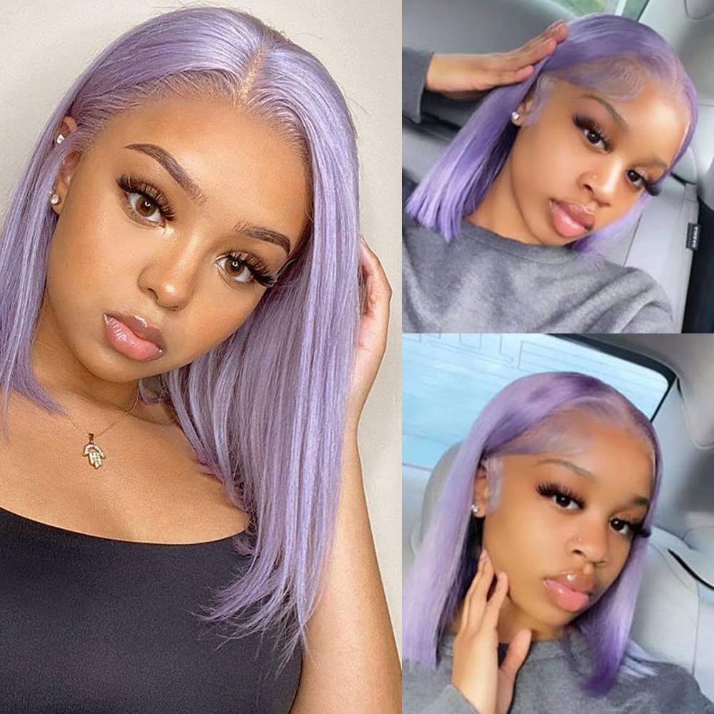 Wear And Go Glueless Bob Wig Human Hair 13X4 Hd Lilac Lace Frontal Wigs Remy Human Hair 150% Density Purple Lace Frotal Bob Wigs