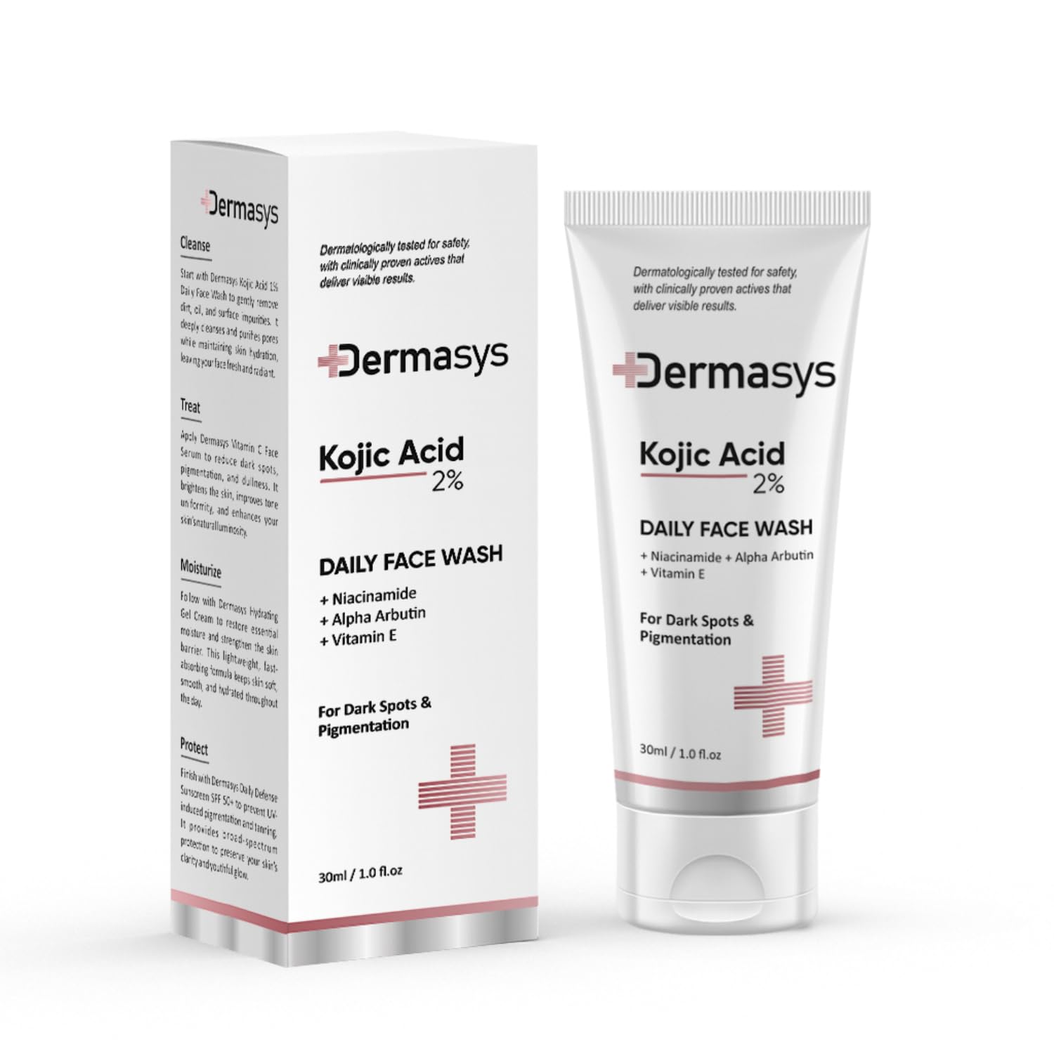 Dermasys 2% Kojic Acid Face Wash 30Ml | With Niacinamide & Alpha Arbutin | Reduces Dark Spots, Pigmentation & Tan | Cleanses & B