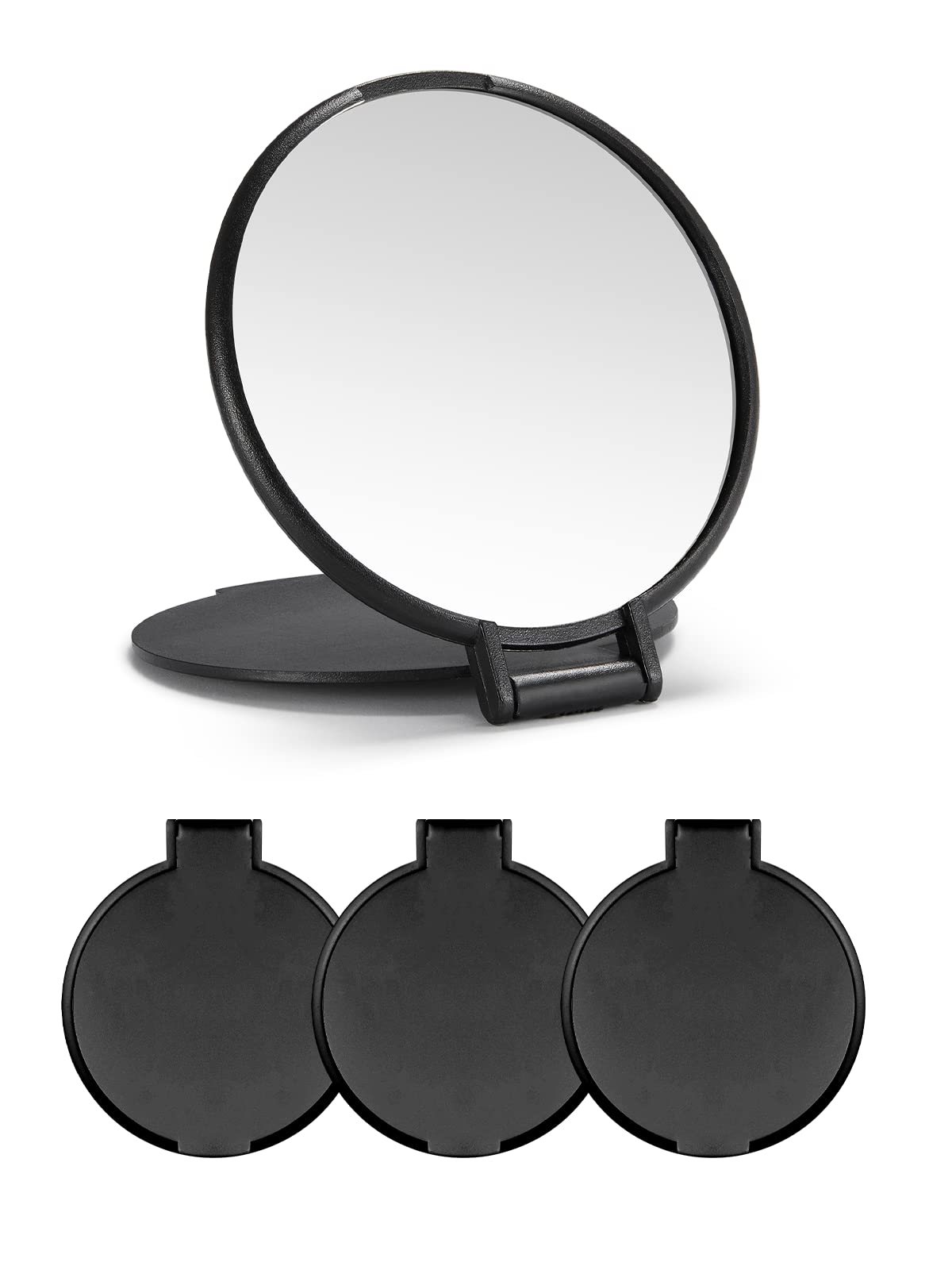 Compact Mirror Bulk Round Makeup Mirror For Purse, Set Of 3, 2.6'' L X 2.37'' W (Black)
