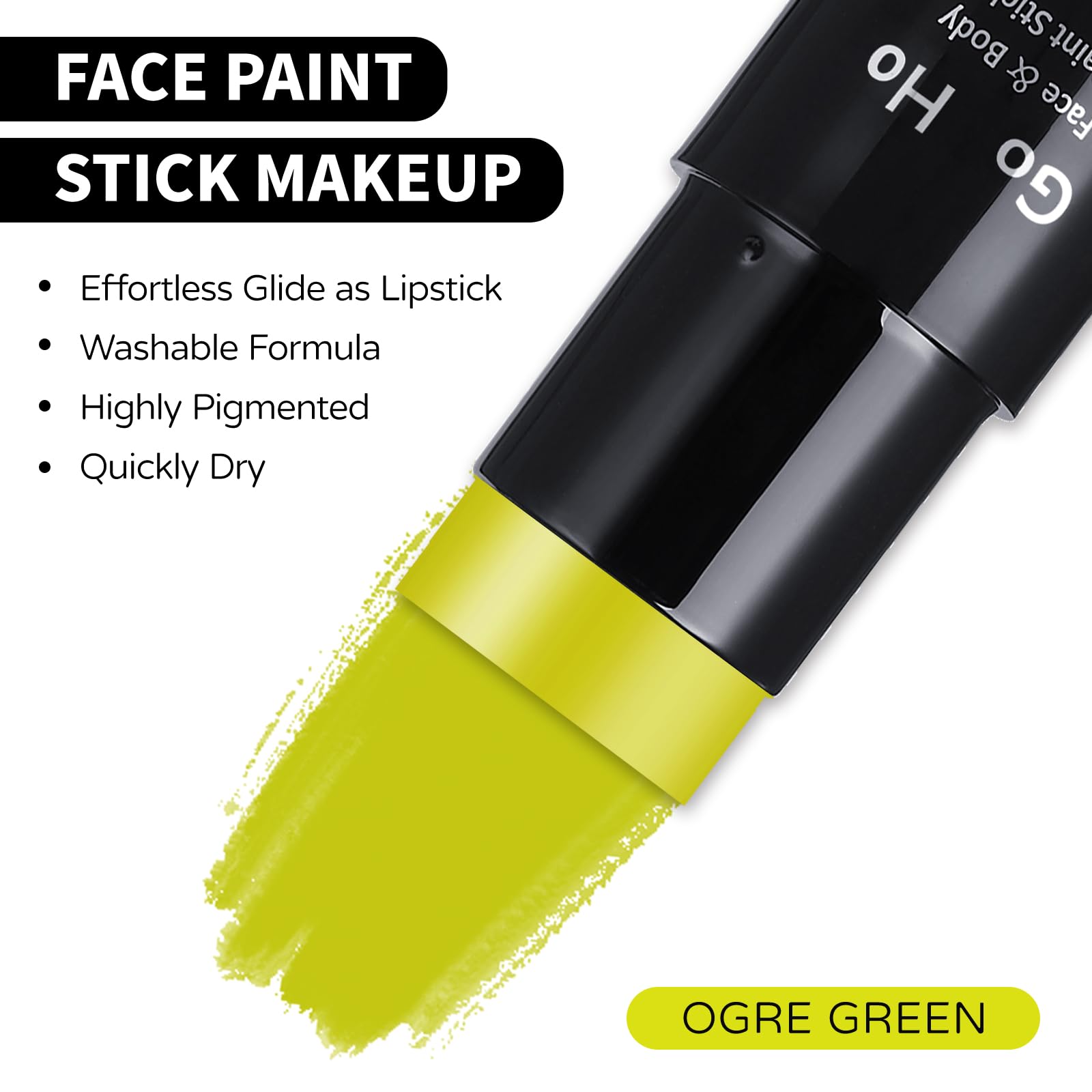 Go Ho Ogre Green Face Paint Stick,Water Based Washable Face Body Paint,Non-Toxic Full-Coverage Cream Ogre Green Body Paint For A