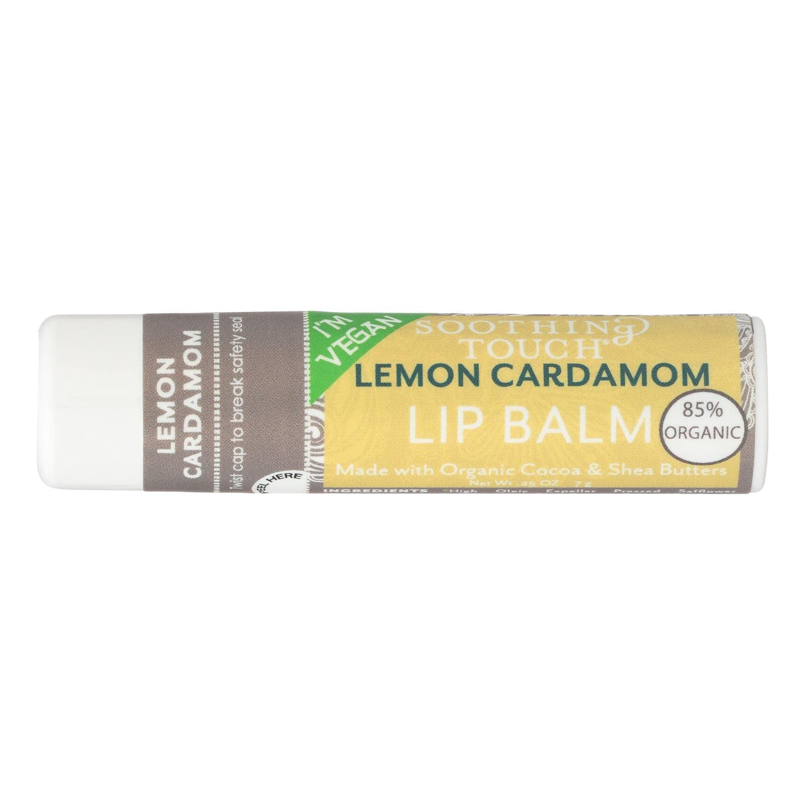 Soothing Touch Lemon Cardamom Vegan Lip Balm , .25 oz (85% Organic) (Case of 12)