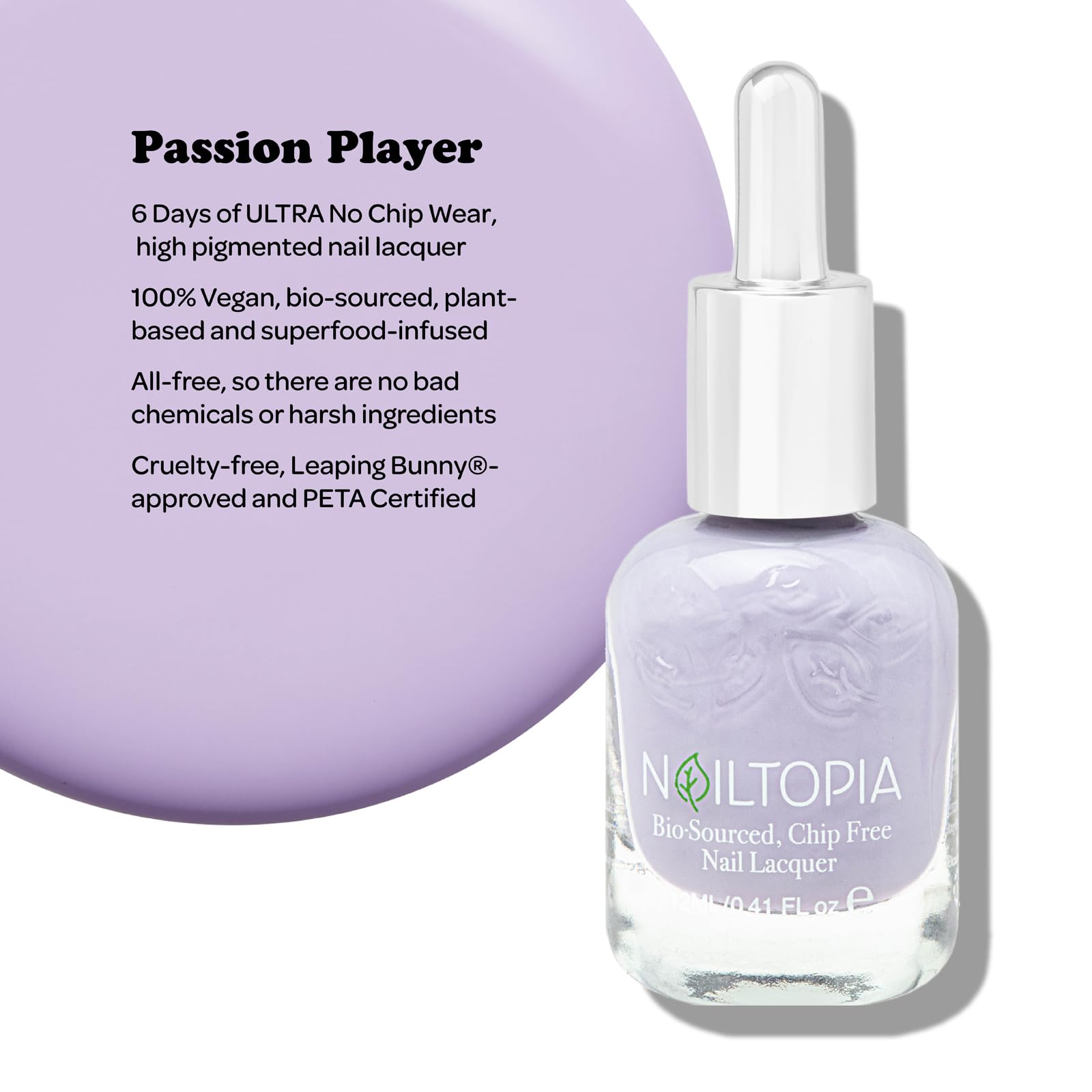 Nailtopia - Plant-Based Chip Free Nail Lacquer - Non Toxic, Bio-Sourced, Long-Lasting, Strengthening Polish - Passion Player (Pa