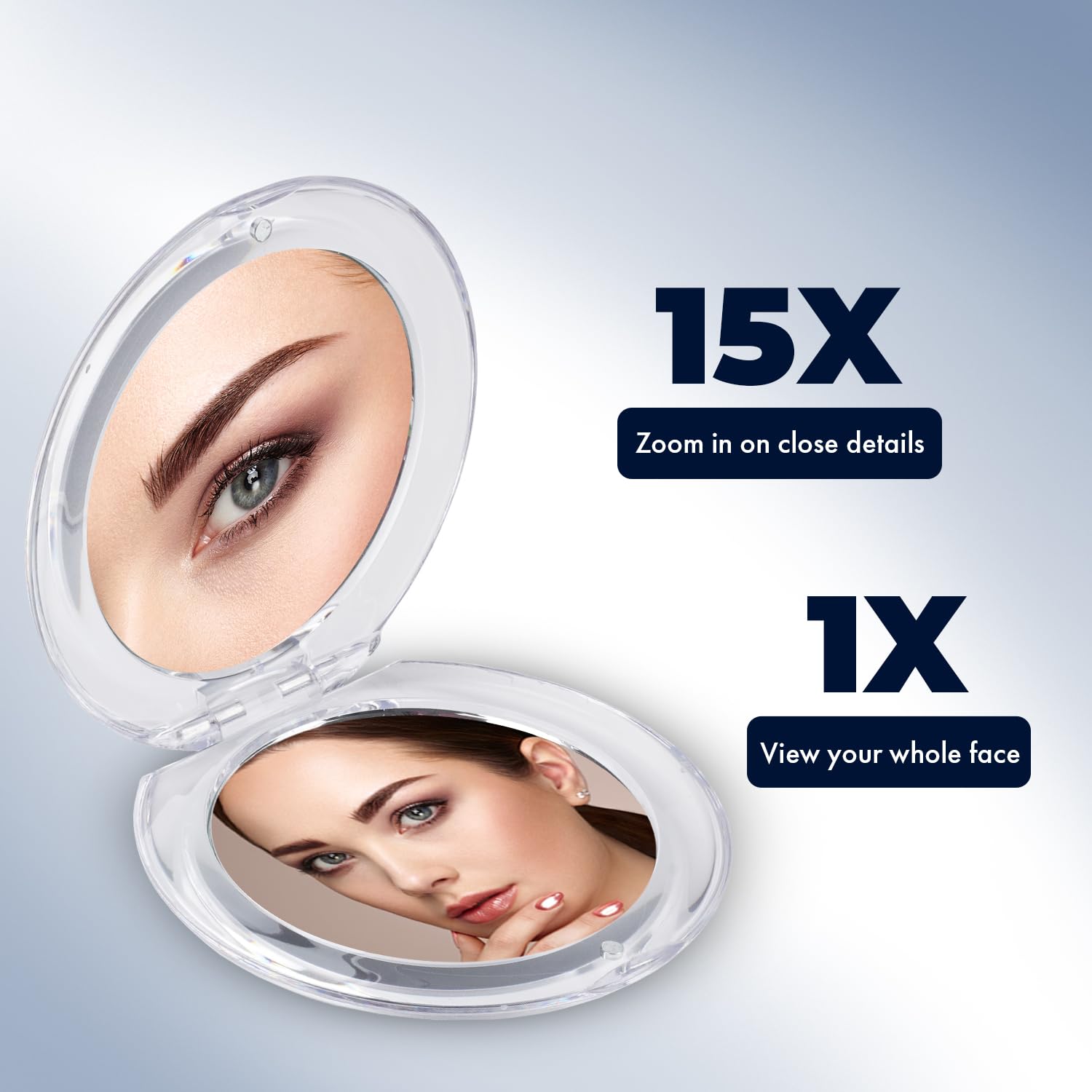 Mirrorvana Small Compact 15X Magnifying Mirror For Travel - Handheld, Foldable & Very Lightweight - Mini Pocket-Sized Magnified