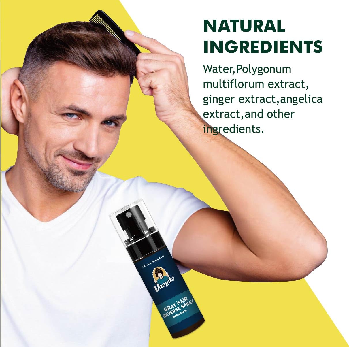 VAEYAE Natural Gray Hair Reverse Serum Spray, Polygonum Multiflorum Restore Hair Color & Growth, for Men and Women All Hair Type