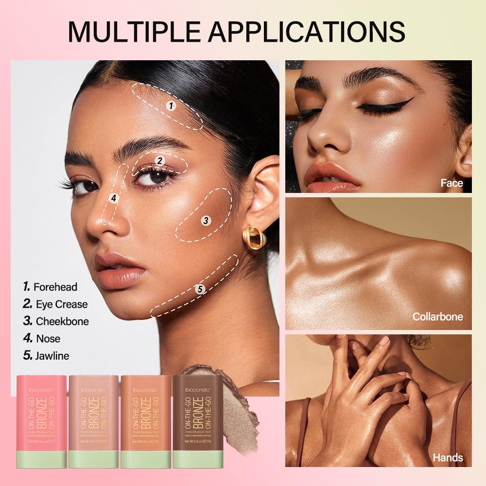 Yeweian Cream Contour Stick, Face Shimmer Bronzer Stick, Blendable Natural Glow Highlighter Makeup Stick, Multi-Use Tinted Solid