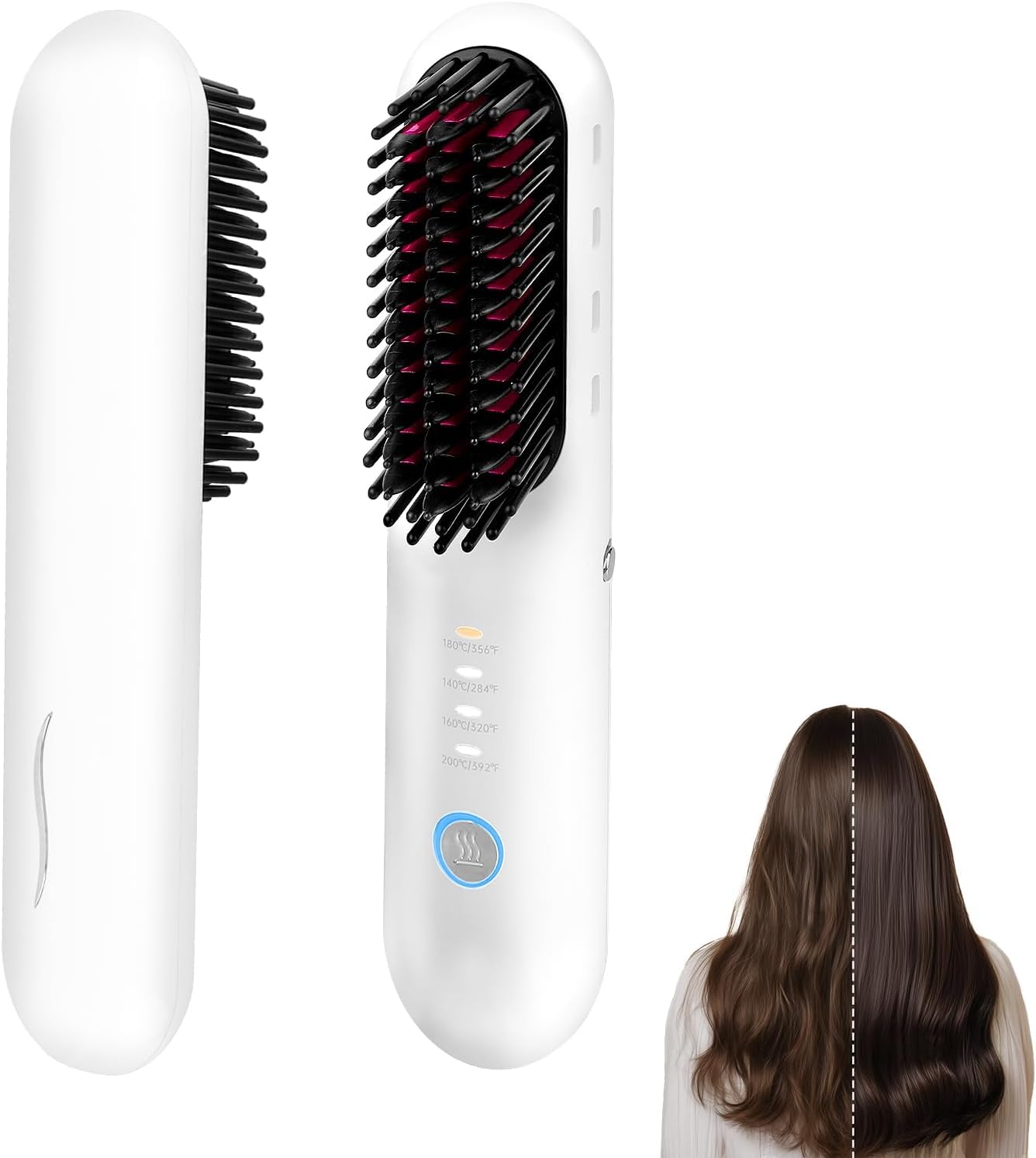 Cordless Hair Straightener Brush  Portable Travel Straightening Comb