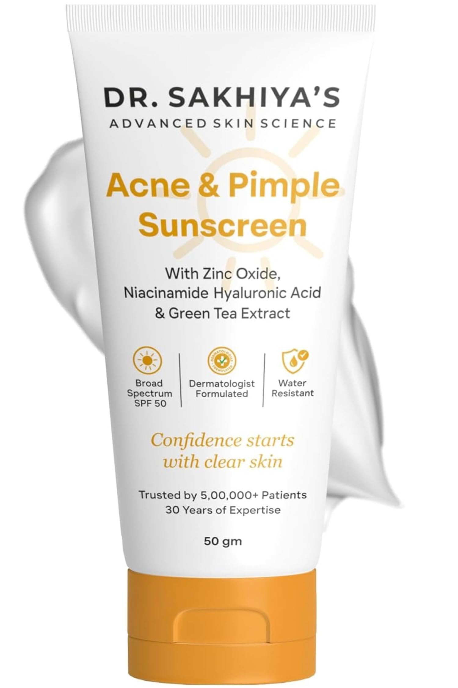 Dr. SakhiyaS Acne & Pimple Sunscreen Spf 50 (50Gm) For Oily & AcneProne Skin | Zinc Oxide + Niacinamide + Hyaluronic Acid | Oil