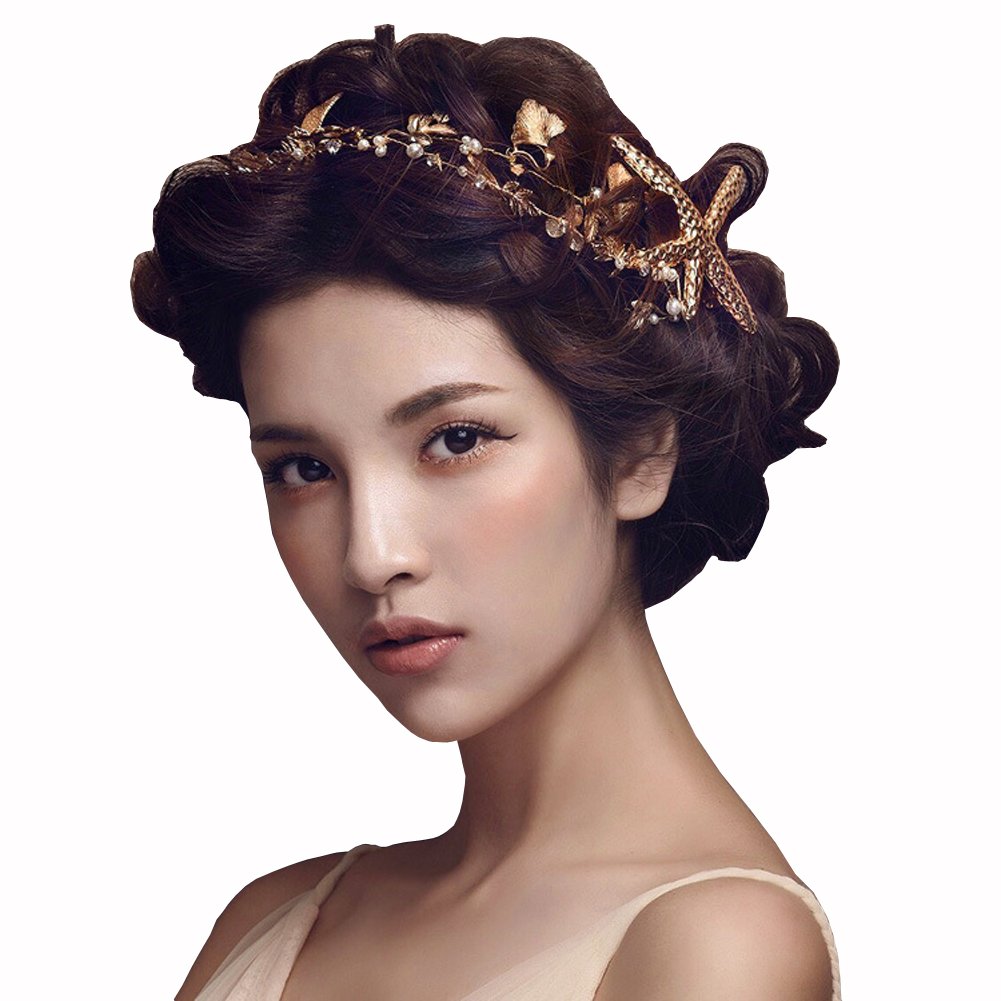 Scala Boutique Starfish Hairpins Wedding Wedding Hair Accessories Gold-Tone Flower Bridal Hair Pearl Jewelry Comb Hair Pins Brid
