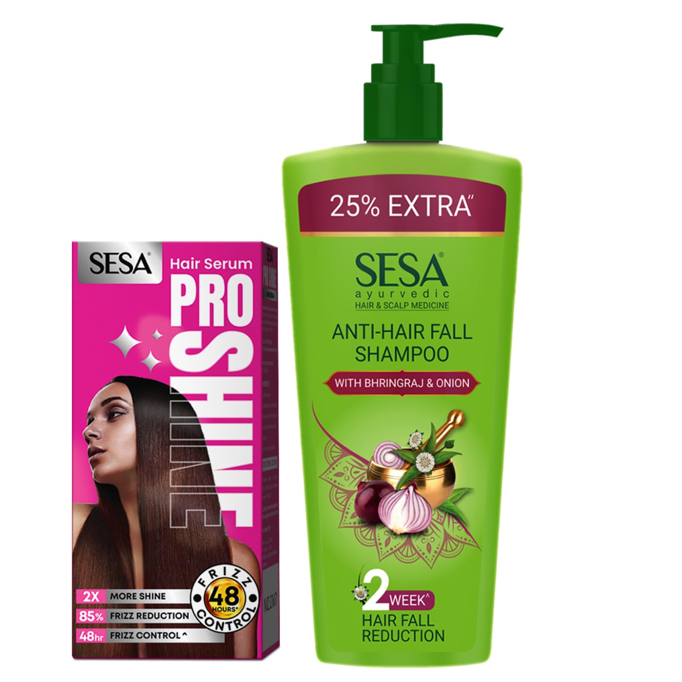 Sesa Ayurvedic Anti Hairfall Shampoo And Pro Shine Hair Serum Combo For Dry And Frizzy Hair Reduces Hairfall Made With 6 Ayurved