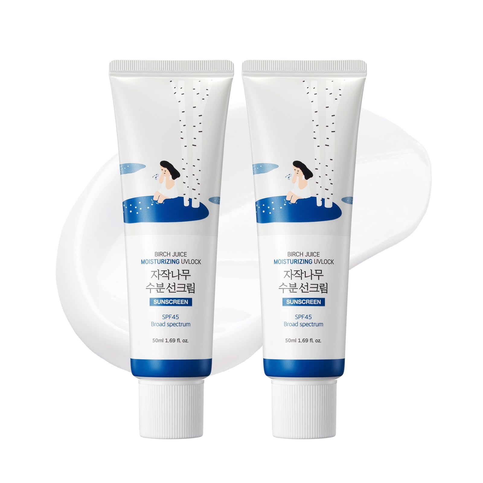 ROUND LAB Birch Juice Moisturizing UV LOCK SPF 45 1+1, NBC No1 SPF, Glow Sunscreen for Daily Skincare, Non-toxic, UV Protection,