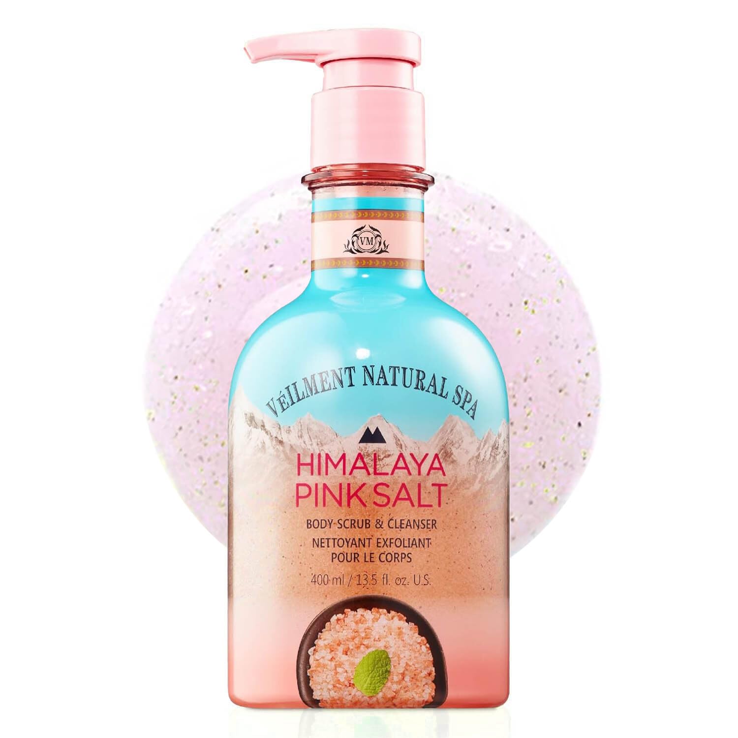 VEILMENT NATURAL HIMALAYA PINK SALT SPA 2-in1 BODY WASH & BODY SCRUB(13.53fl.oz) - Natural Exfoliating Salt Scrub for Deep Clean
