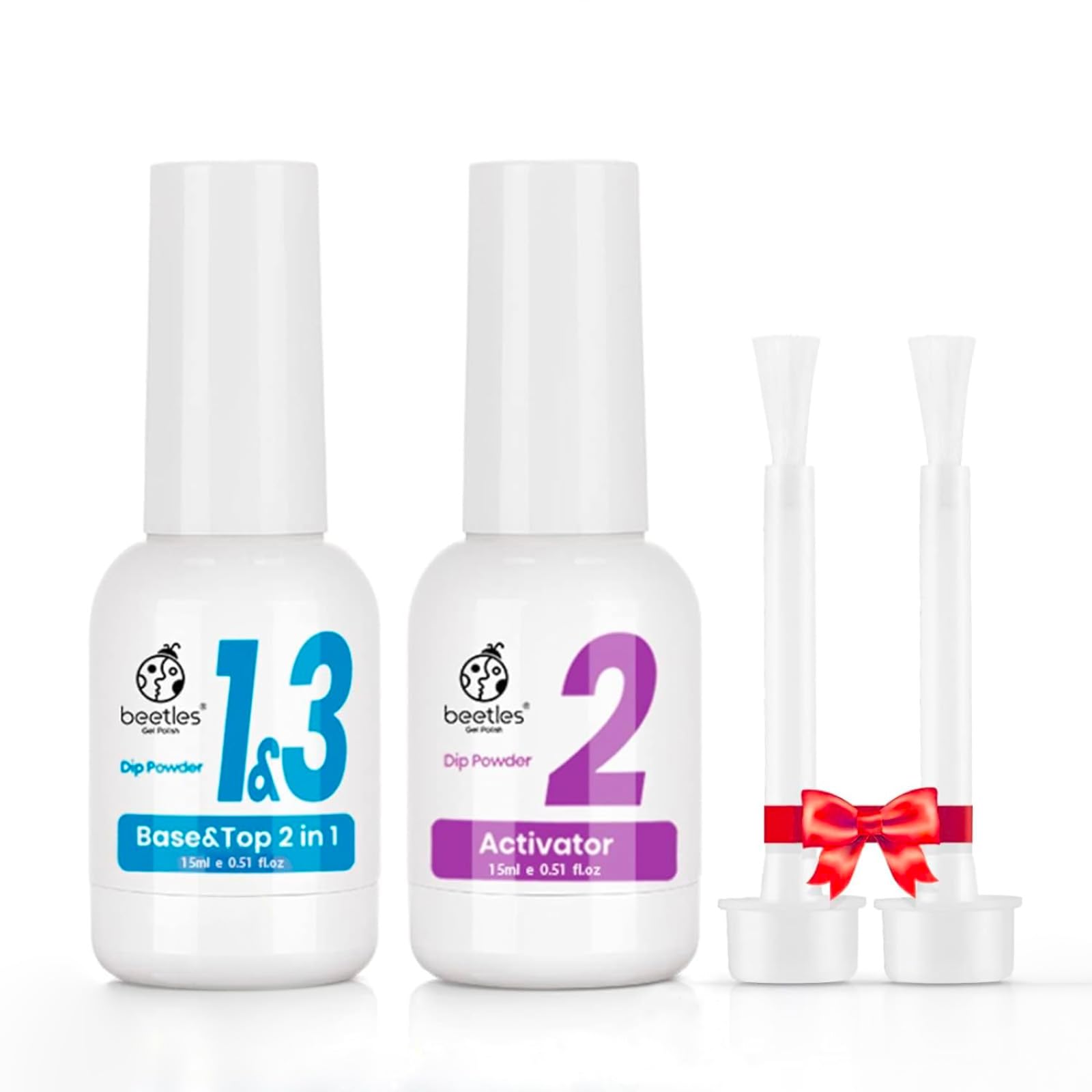 Beetles Dip Powder Liquid Set - 2 In 1 Dip Base & Top Coat and Activator, Dip Nail Liquid Set for Dipping Powders French Nail De