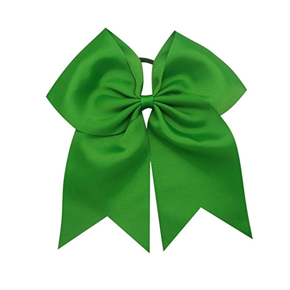 16Pcs 8 Large Cheer Hair Bows Ponytail Holder Elastic Band Handmade For Cheerleading Teen Girls College Sports (16 Pcs) (Green)
