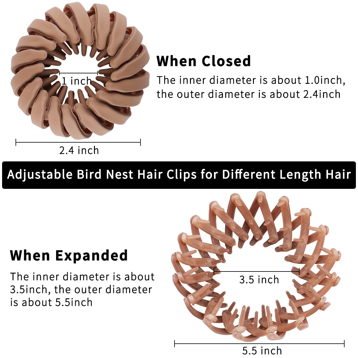 TOBATOBA Bird 's Nest Hair Accessories - 7Pcs Bun Maker Clips, Expandable Ponytail Holders, Matte Shaped Hairpins for Women and