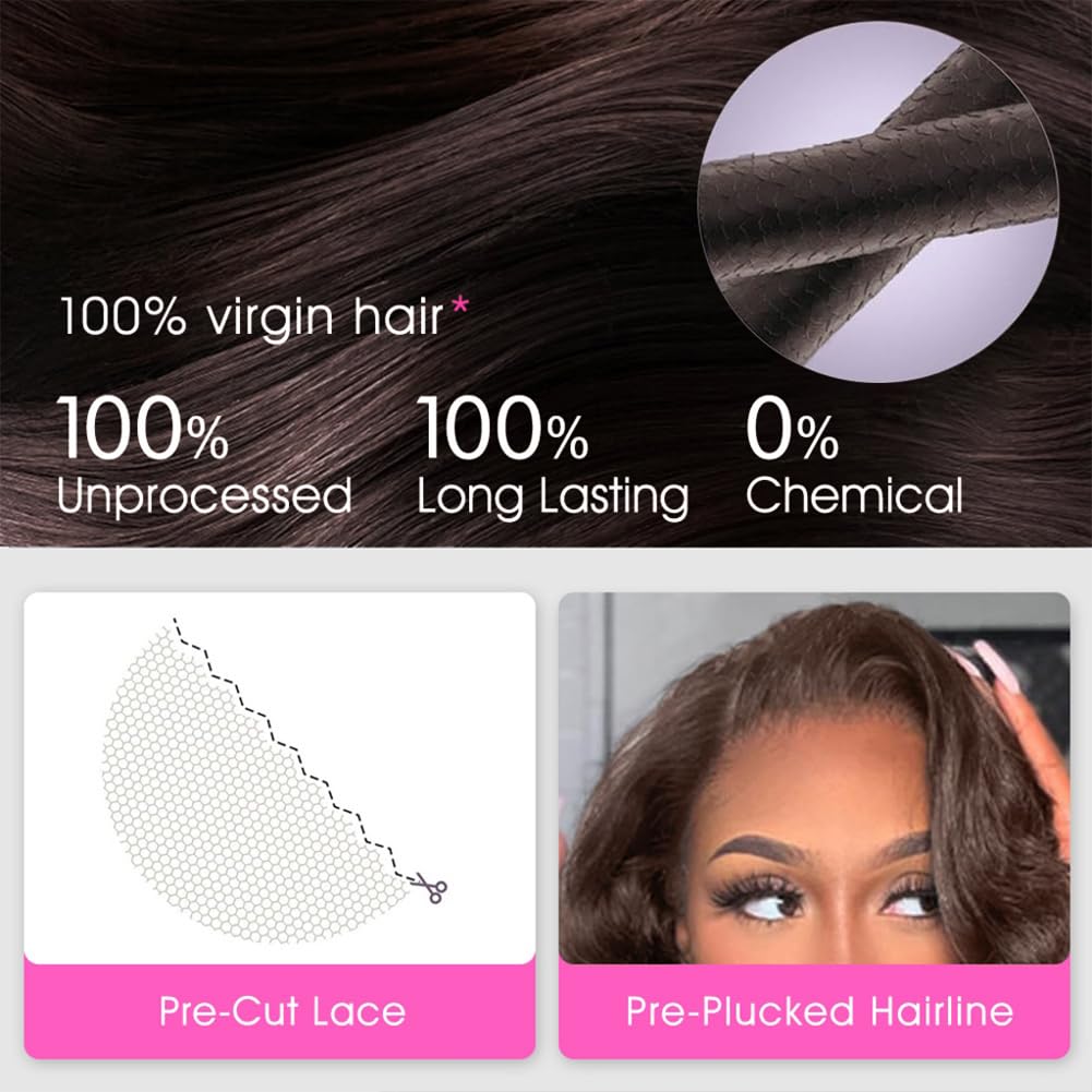 Wavymy Chocolate Brown Wear And Go Glueless Wigs Human Hair Pre Cut Pre Plucked Body Wavy Hd Lace Closure Wigs Human Hair Upgrad