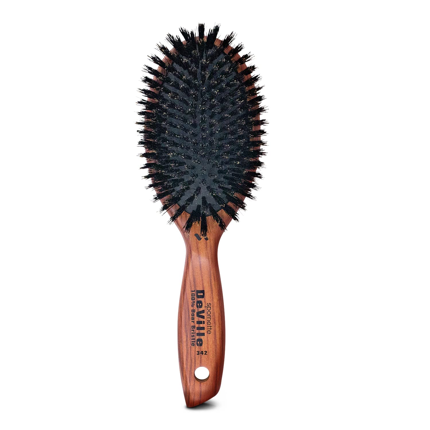 Spornette Deville Cushion Oval Paddle Brush, Boar Bristle Hair Brush with Wooden Handle - For Straightening, Smoothing, Detangli