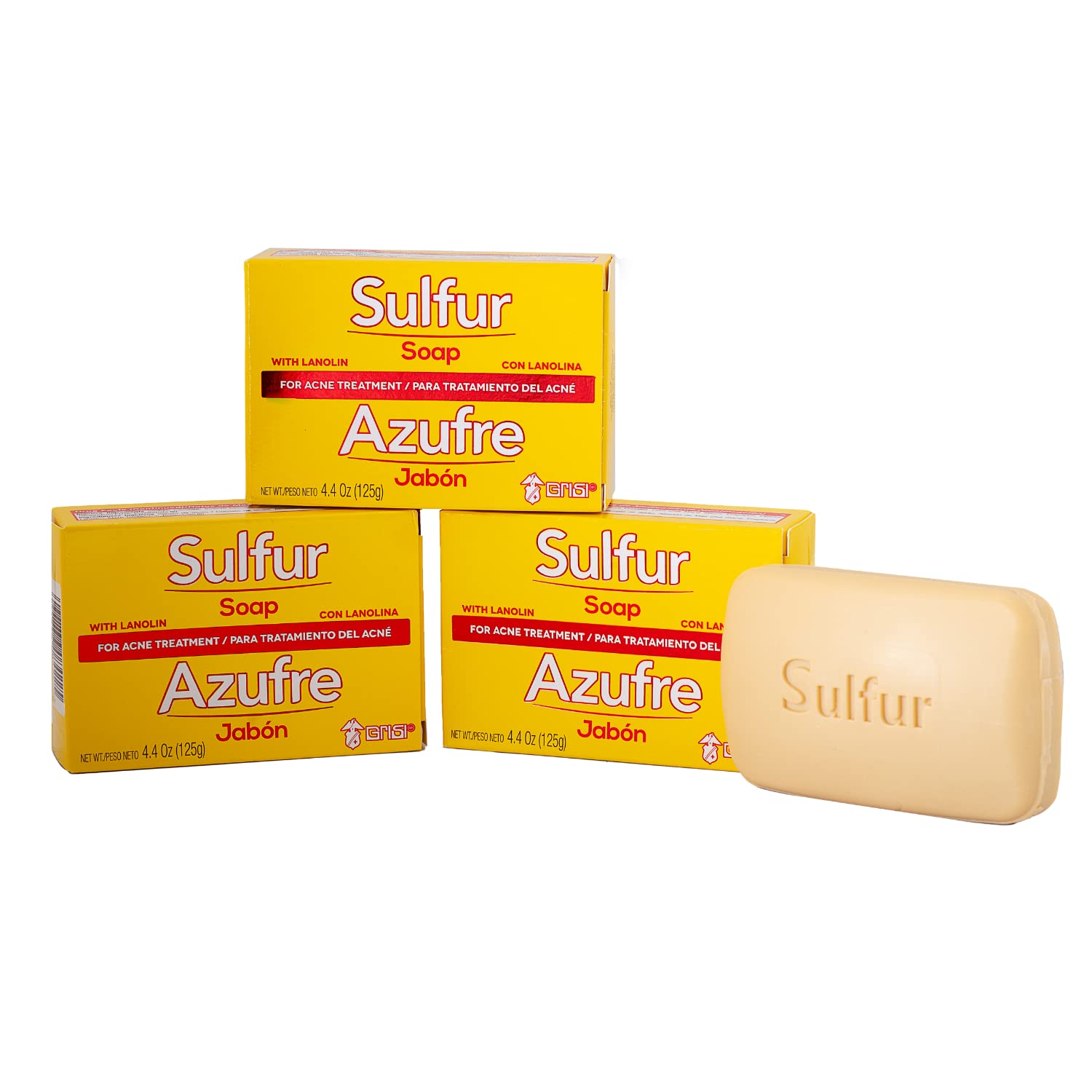 Biosulfur Grisi Sulfur Soap, Acne Treatment, Cleaner Bar Soap, Helps you Reduce Oil Excess and Acne Pimples, Keeps Pores Cleaner