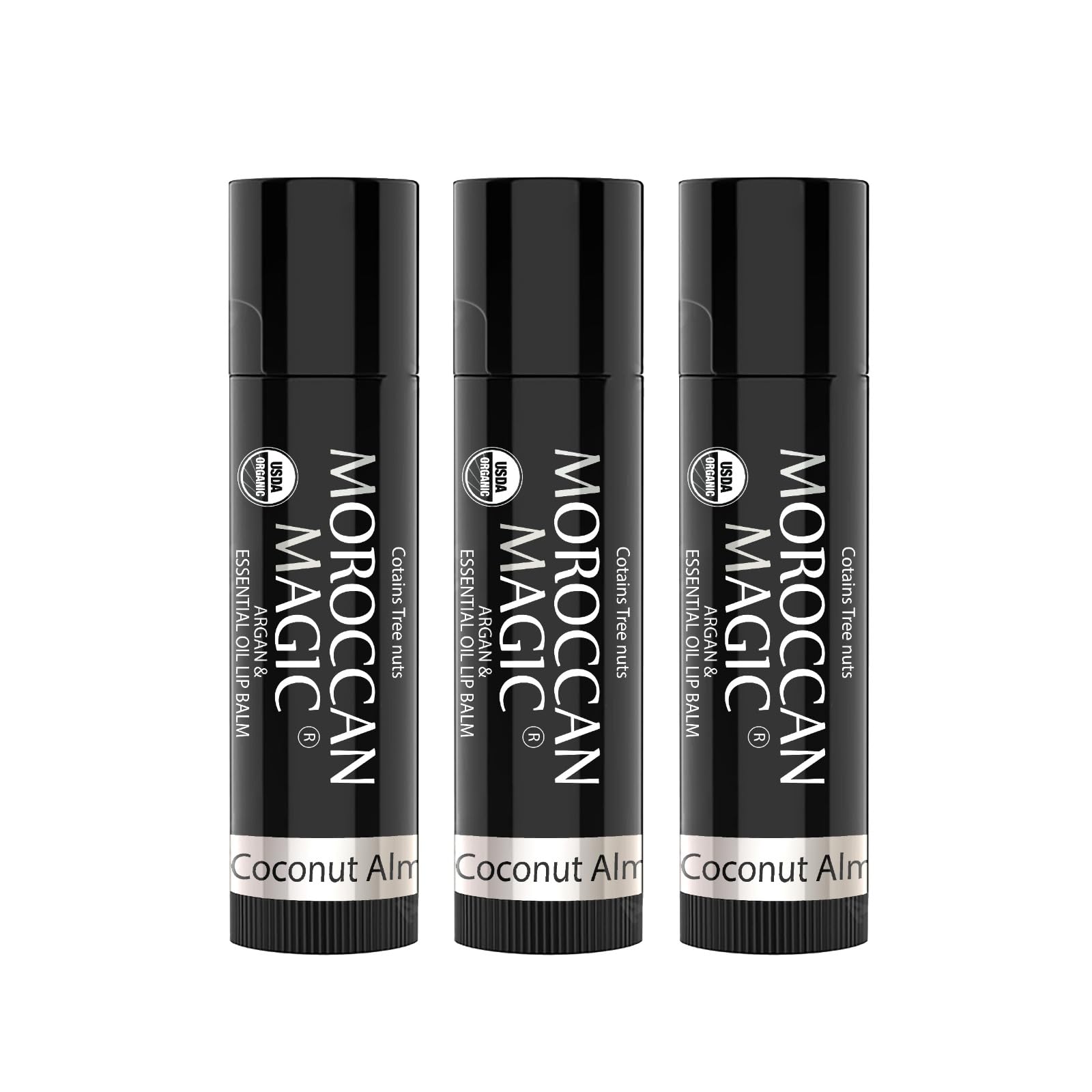 Moroccan Magic Organic Lip Balm 3 Pack | Coconut Almond Lip Balm Set | Chapstick for Dry Lips, Made with Natural, Cold Pressed A