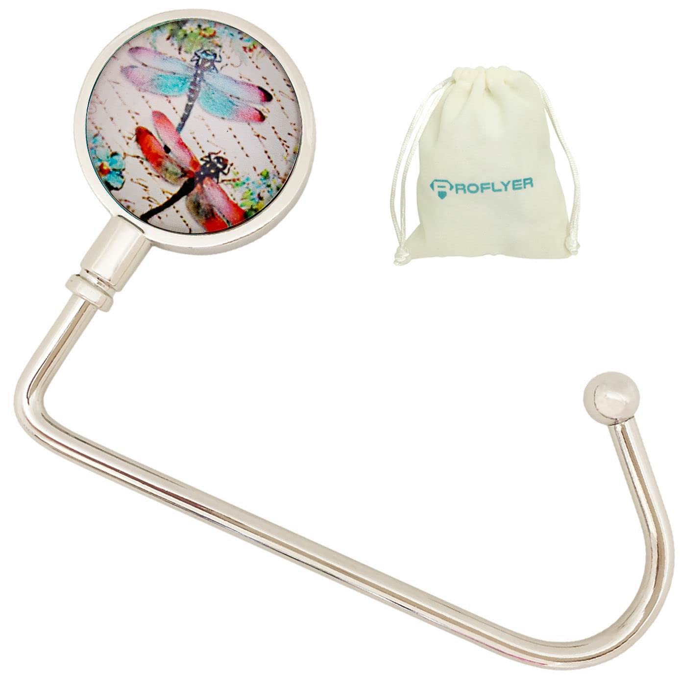 ROFLYER Purse Hook Hanger for Table Bar Handbag Hanger Safer Cleaner Bag Table Hanger with Velvet Pouch (Drangonfly)